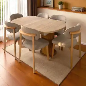 Bohem Açılır Masa Sandalye Takımı - Norte Naturel + Bohem Açılır Masa Üst Ceviz, Ayak Naturel