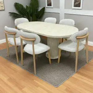 Bohem Masa Sandalye Takımı - Norte Naturel + Bohem Masa Üst Traverten, Ayak Traverten