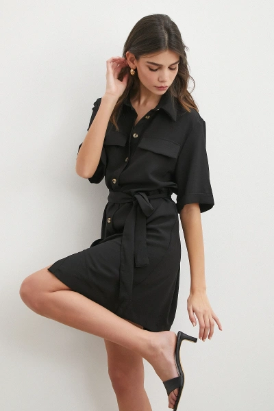 Siyah Safari Serisi Gömlek Elbise