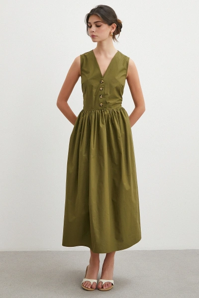 Picnic Chic Düğmeli Elbise