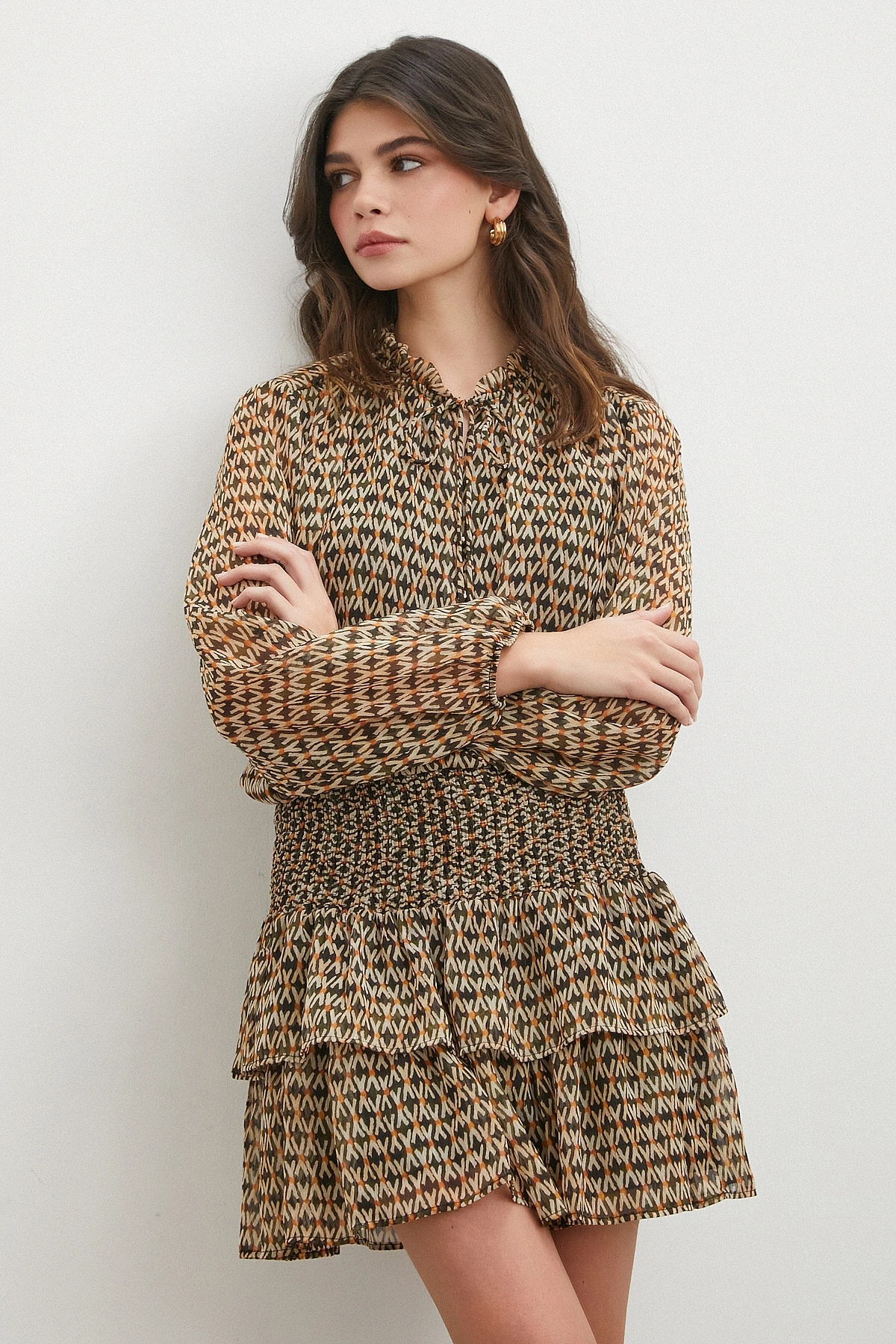 Geometrik Desenli Şifon Etek