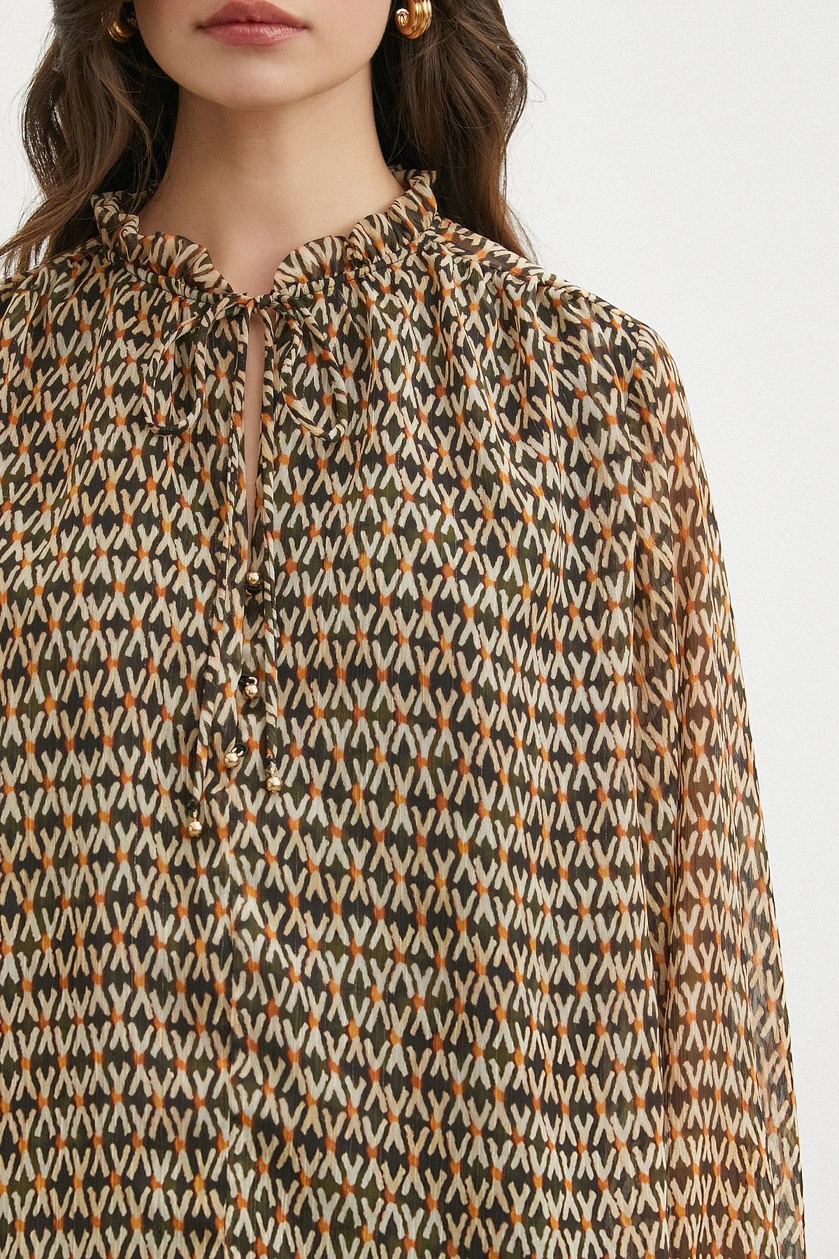 Geometrik Desenli Şifon Etek