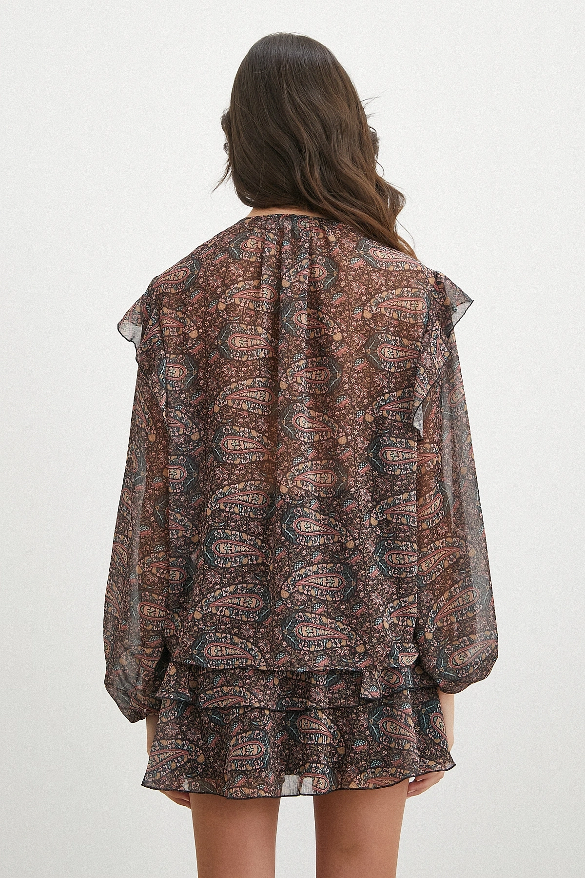 Paisley Desenli Fırfırlı Gömlek