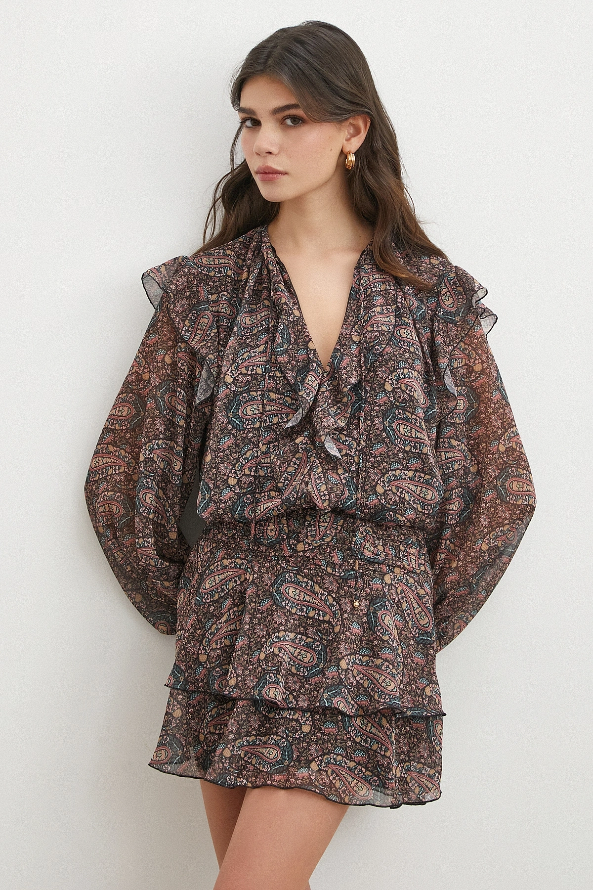 Paisley Desenli Fırfırlı Gömlek