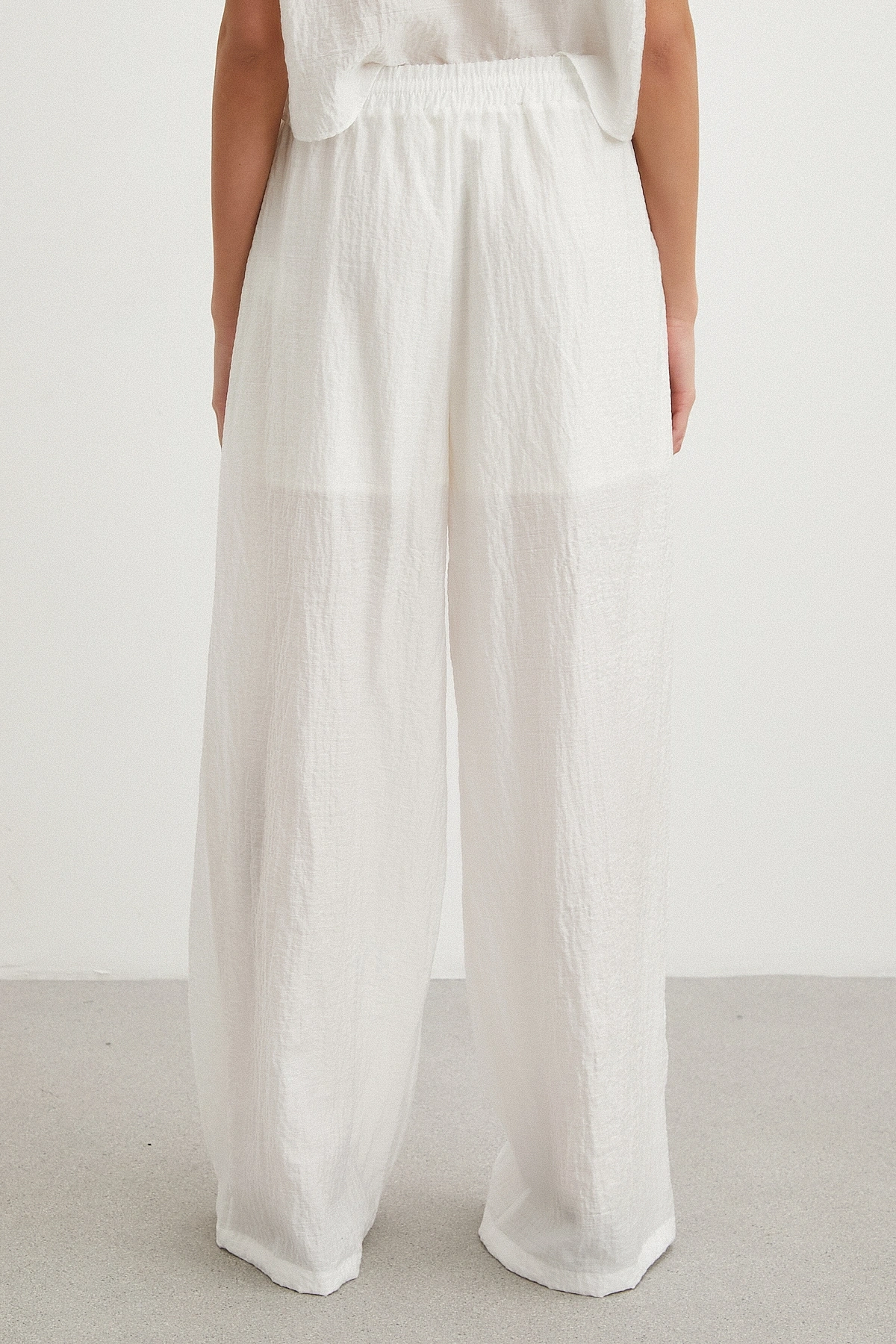 Linen-Look Beyaz Pantolon