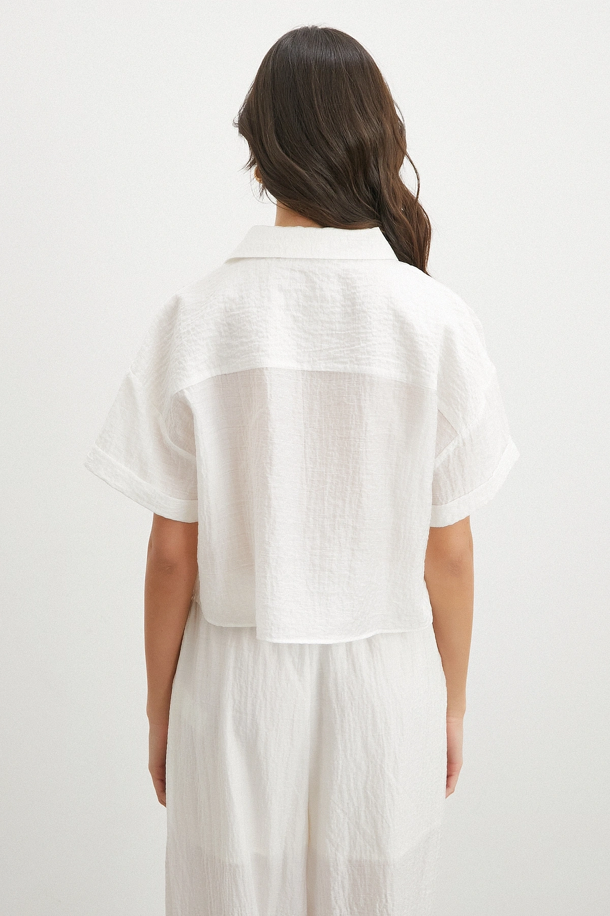 Linen-Look Beyaz Pantolon