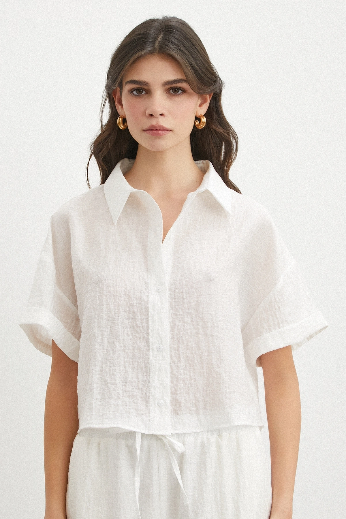 Linen-Look Beyaz Pantolon