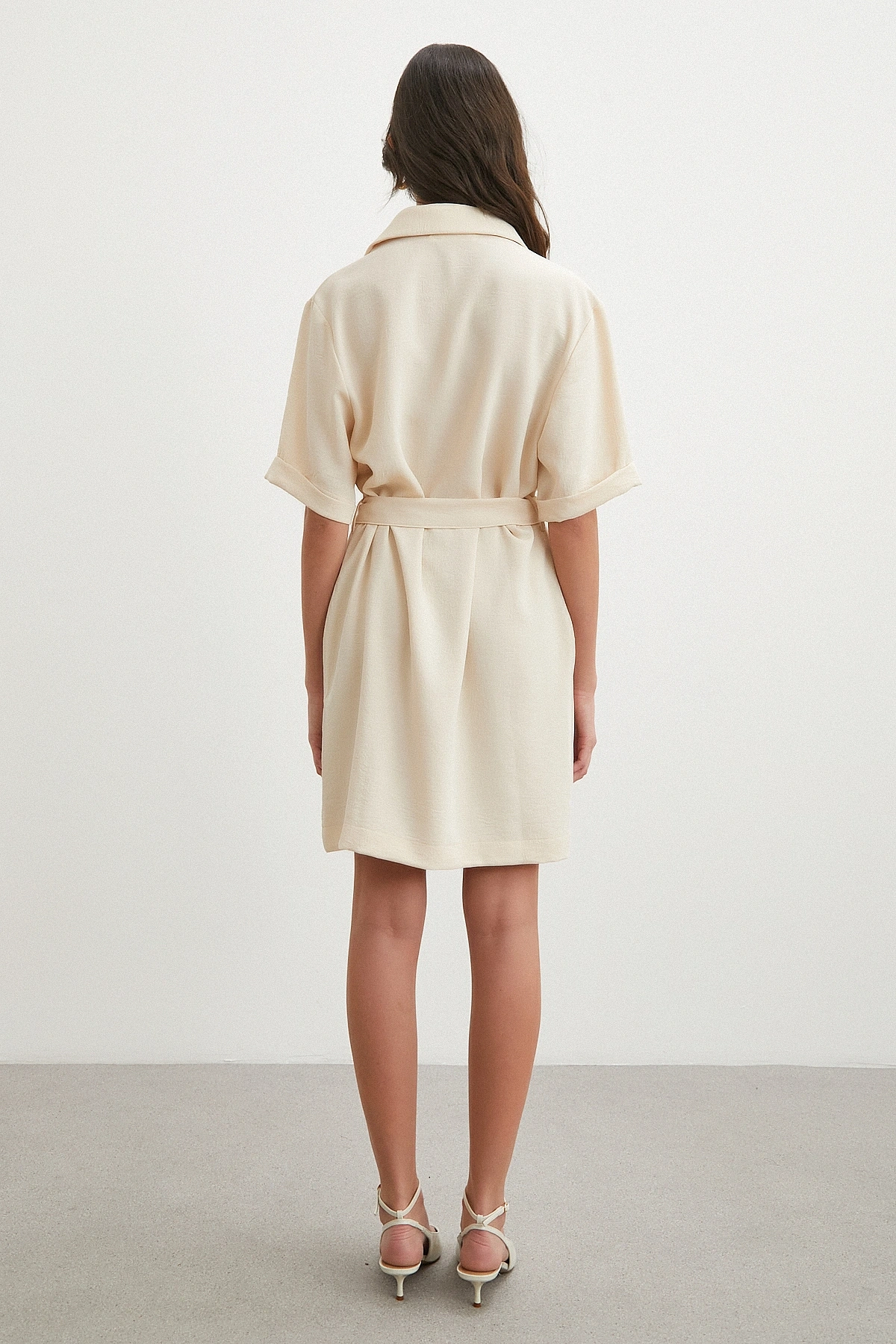 Ekru Safari Serisi Gömlek Elbise