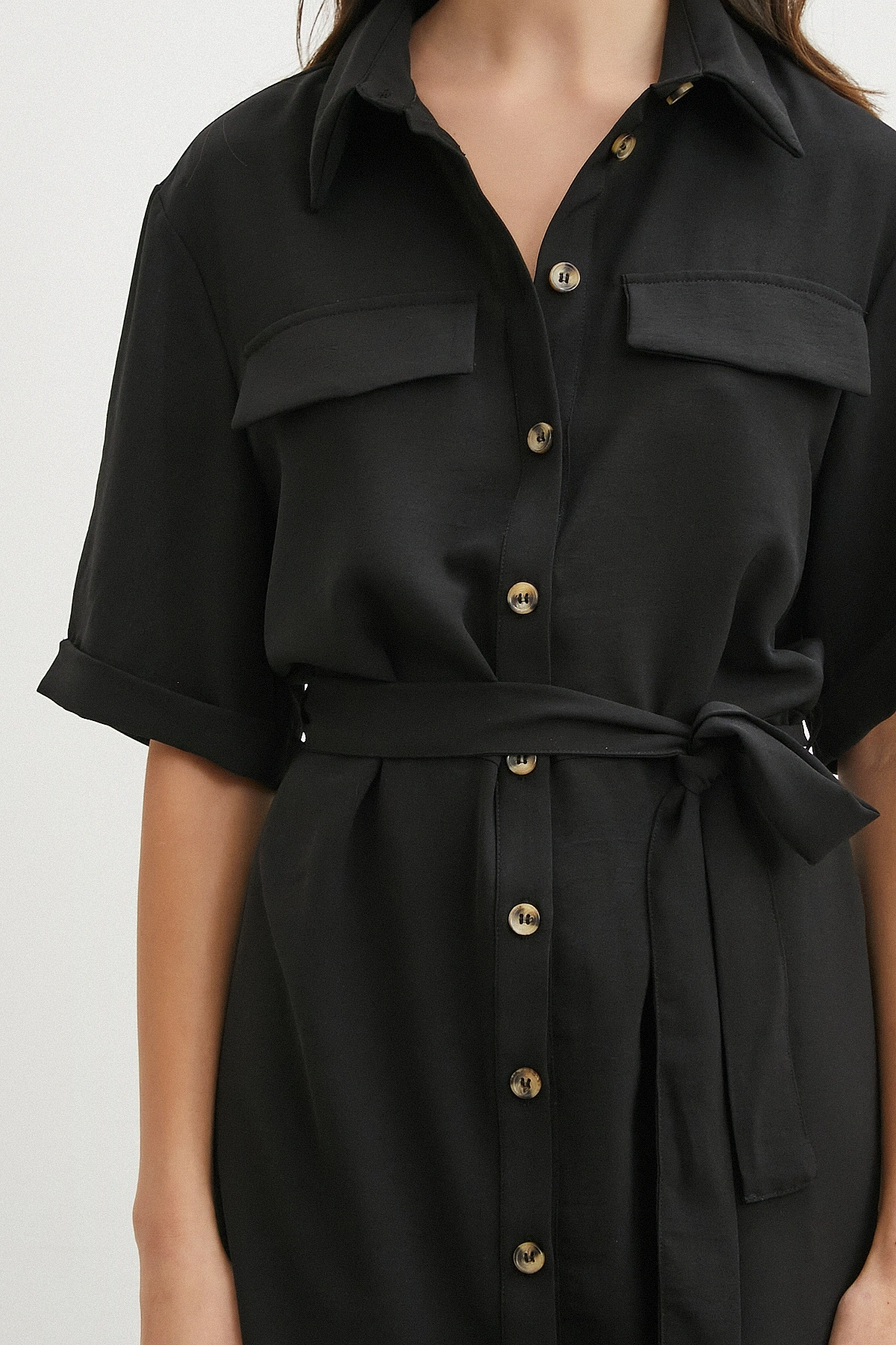 Siyah Safari Serisi Gömlek Elbise