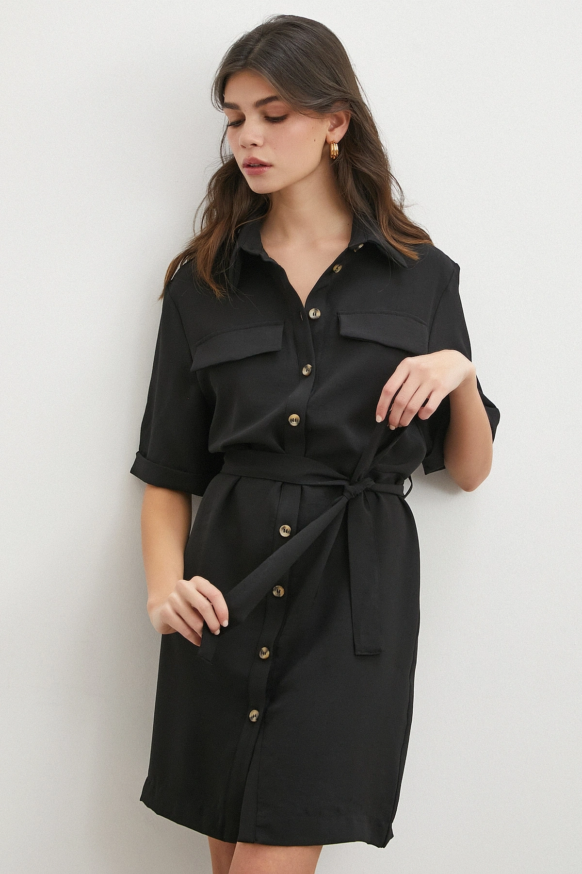 Siyah Safari Serisi Gömlek Elbise