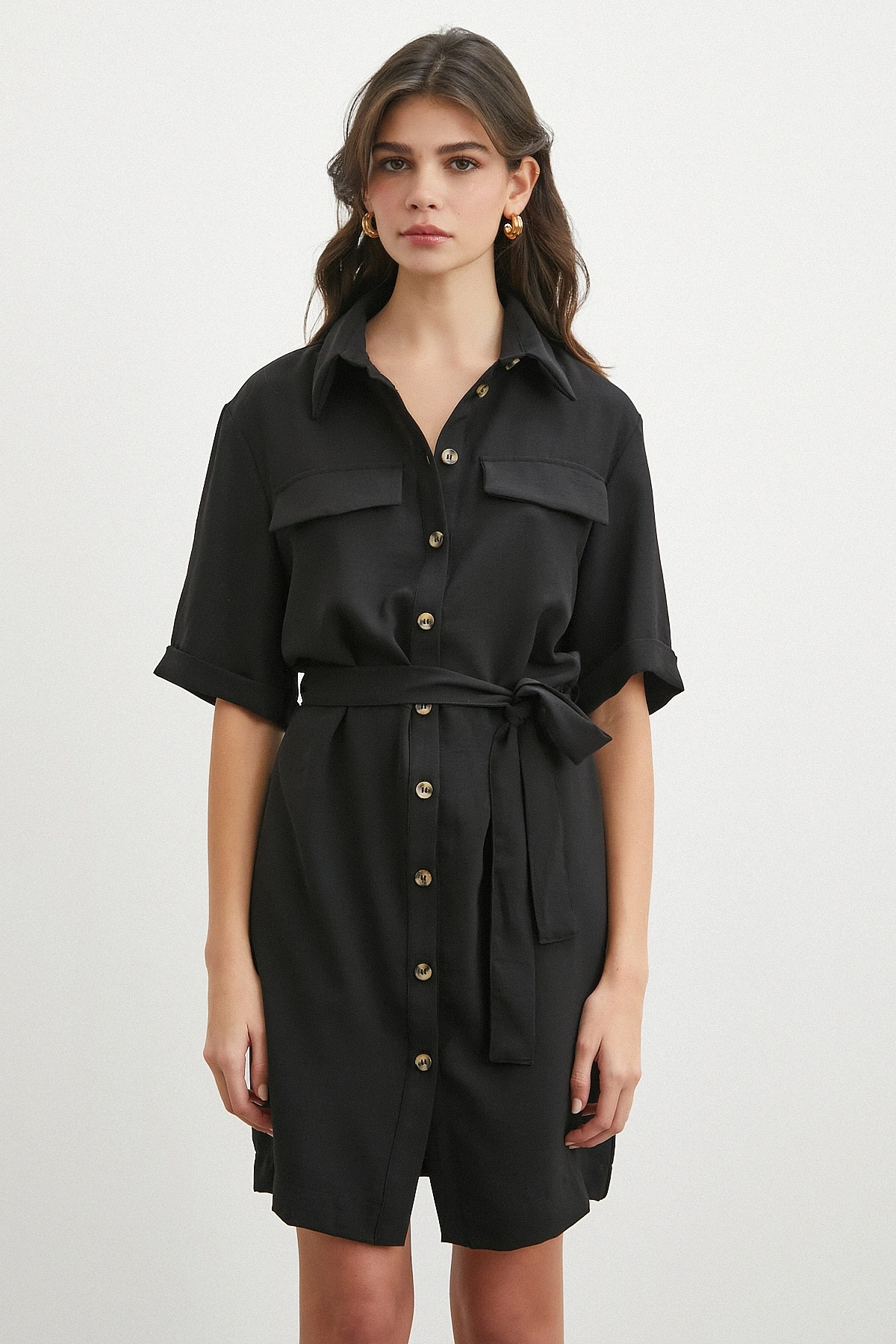 Siyah Safari Serisi Gömlek Elbise