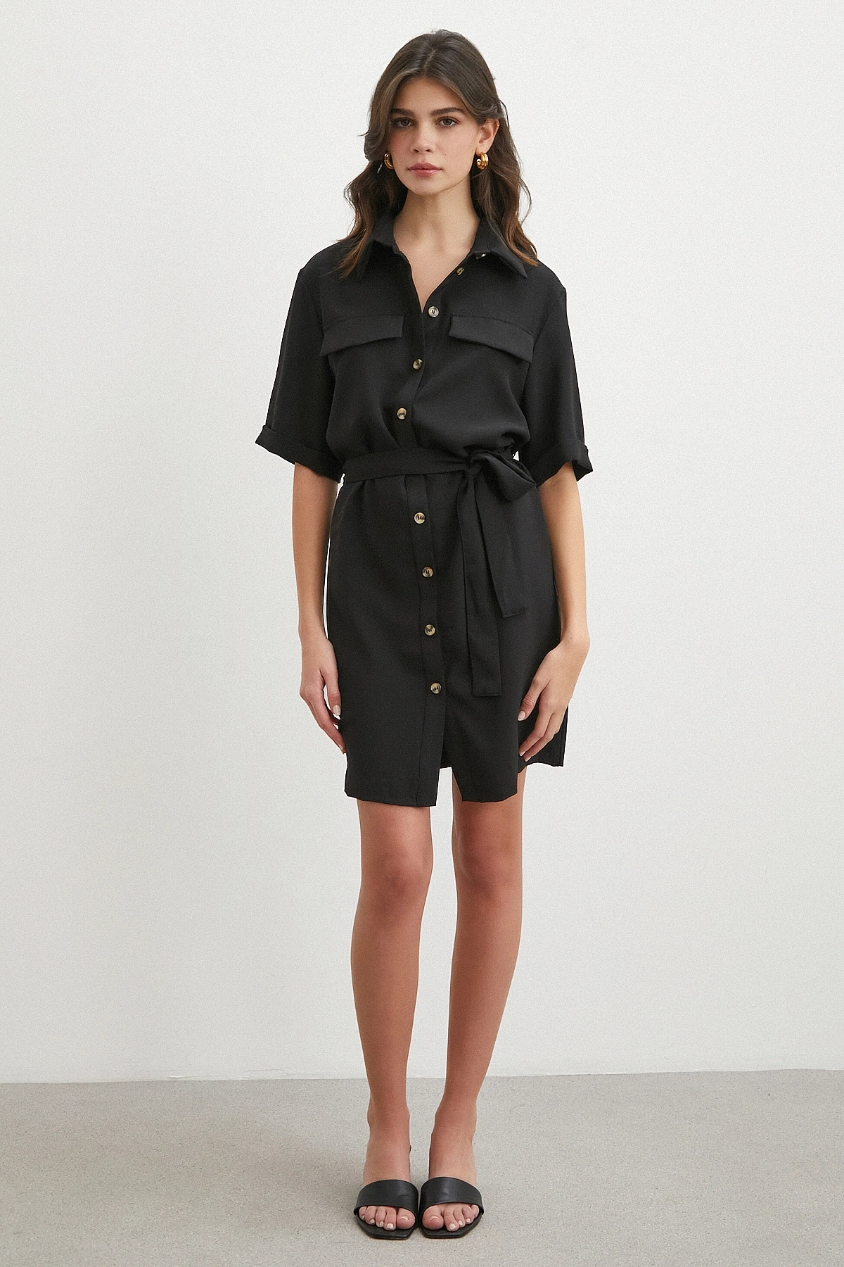 Siyah Safari Serisi Gömlek Elbise