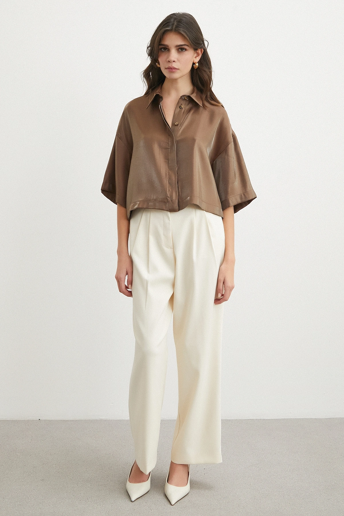 Parlak Saten Crop Gömlek