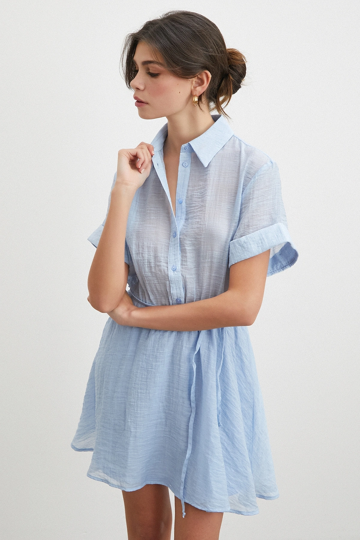 Hakim Yaka Katlı Şifon Elbise