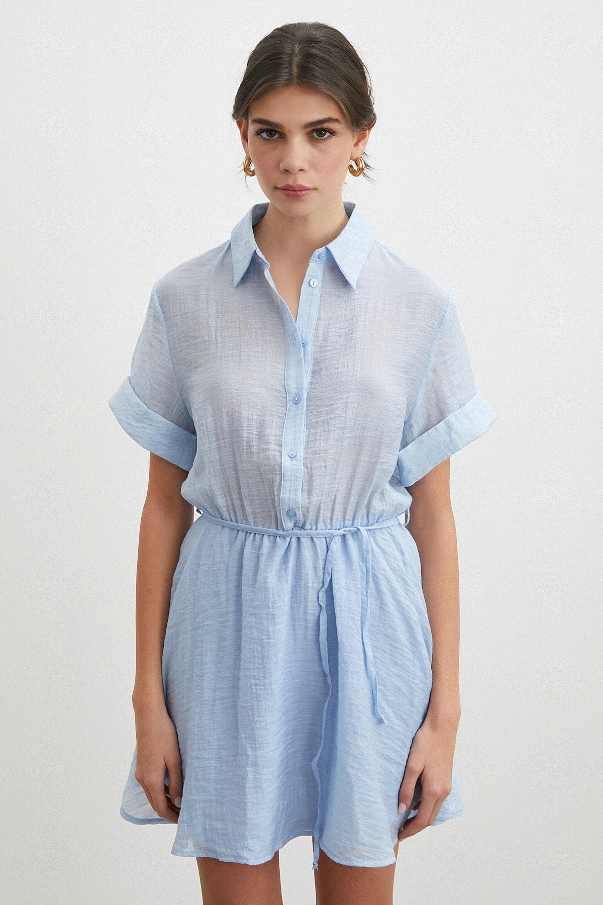 Hakim Yaka Katlı Şifon Elbise