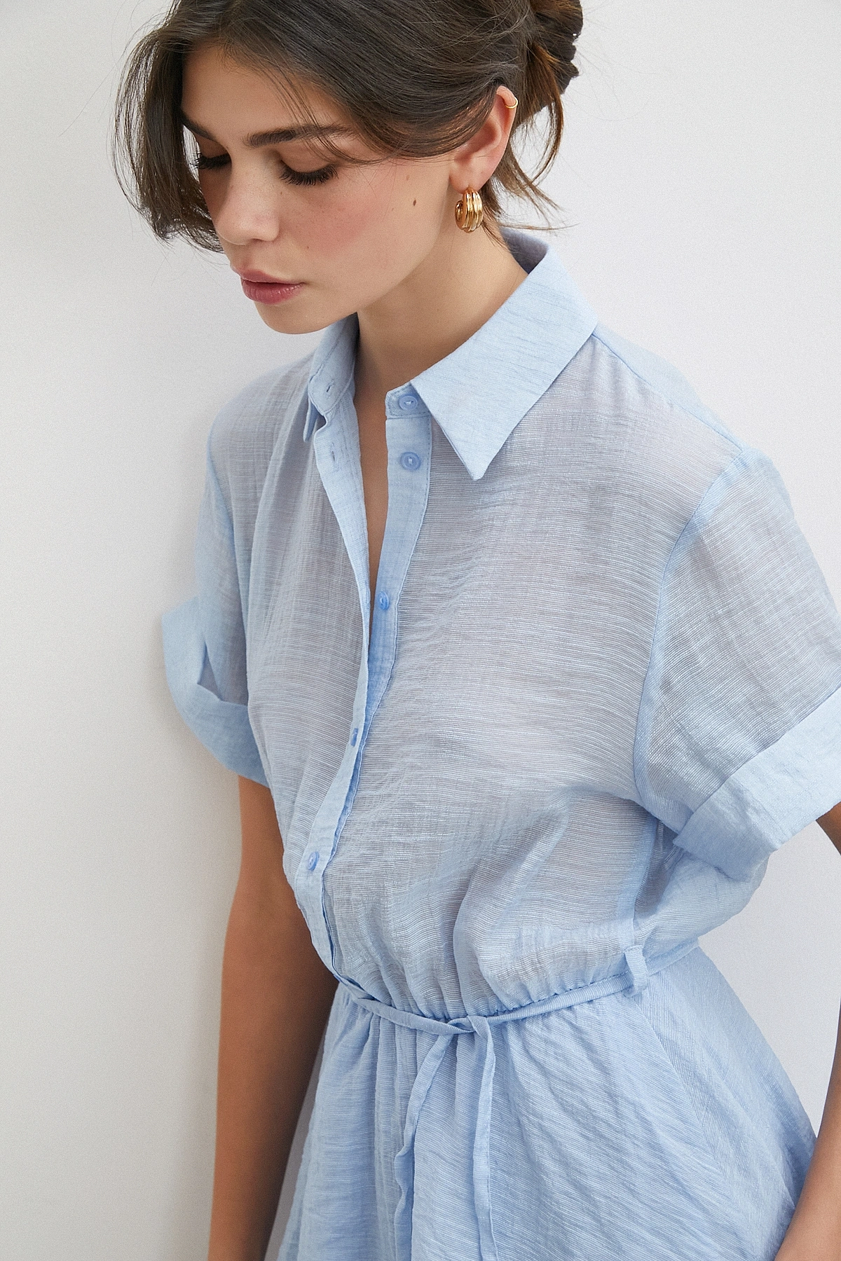 Hakim Yaka Katlı Şifon Elbise