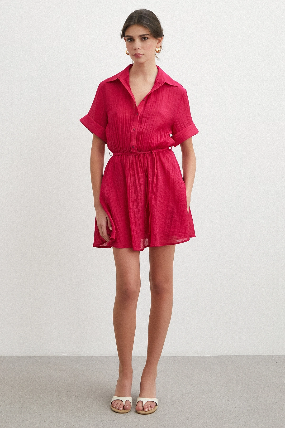 Hakim Yaka Katlı Şifon Elbise