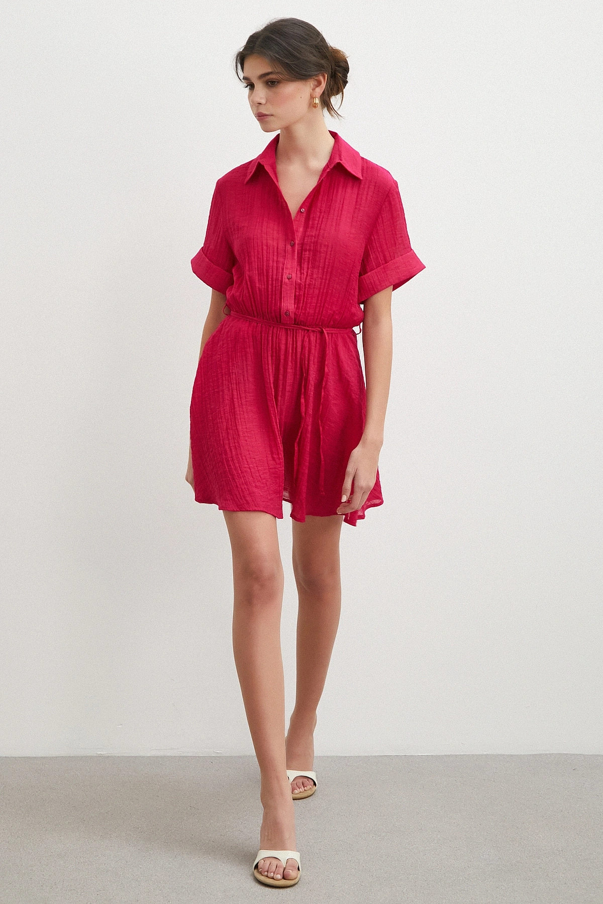 Hakim Yaka Katlı Şifon Elbise