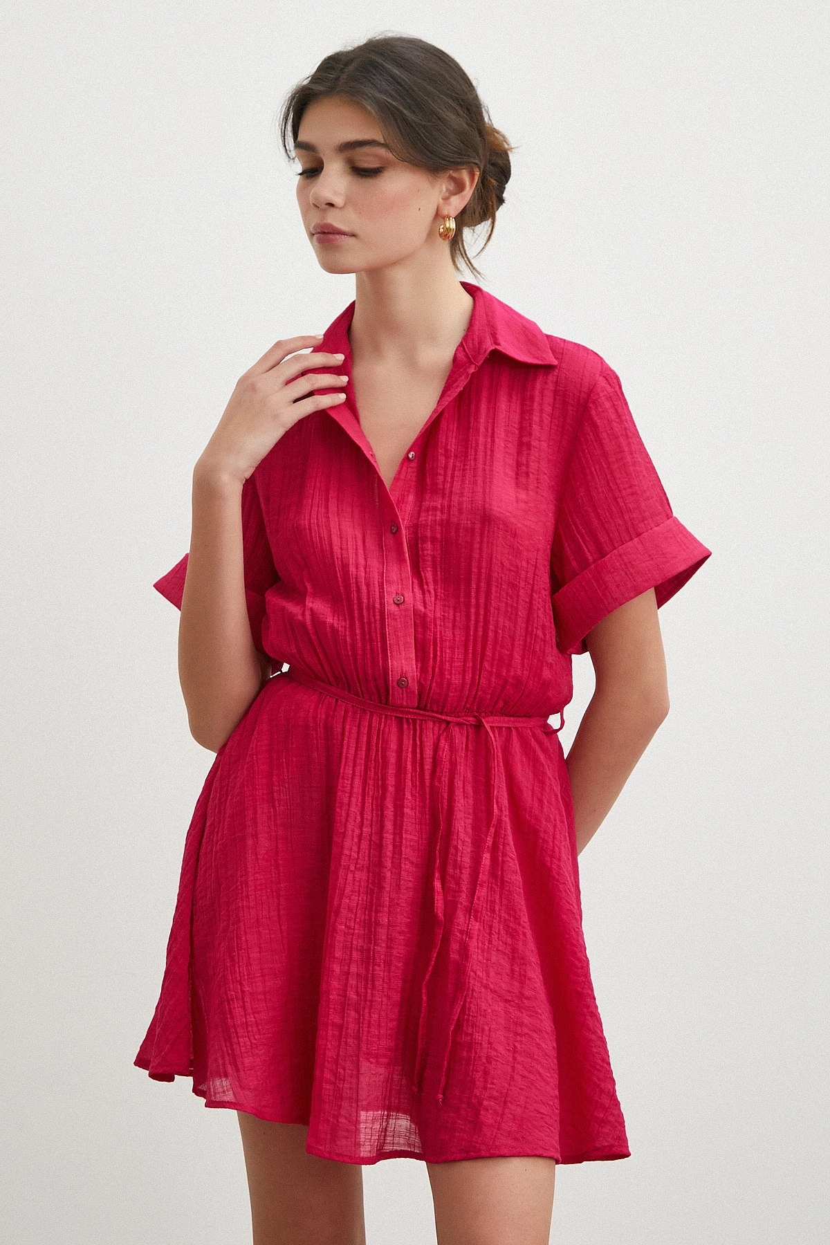 Hakim Yaka Katlı Şifon Elbise