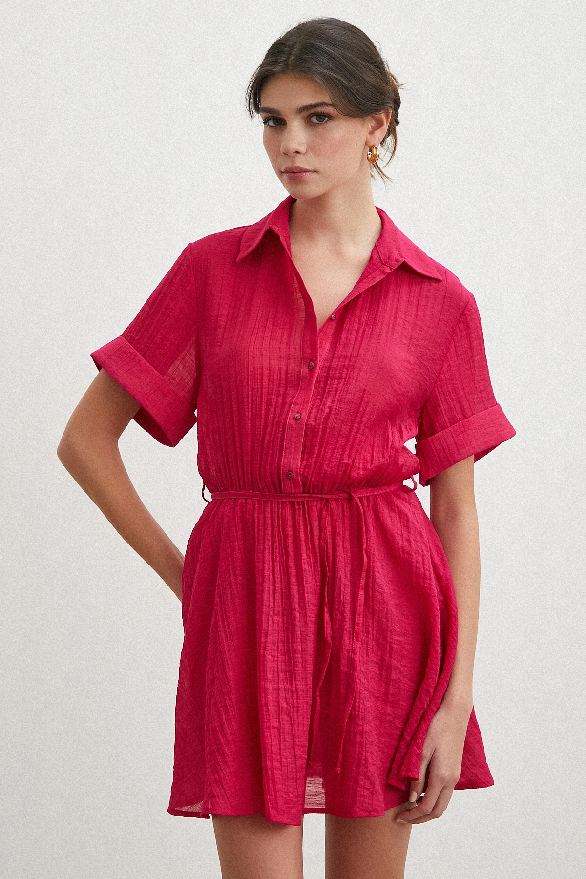 Hakim Yaka Katlı Şifon Elbise