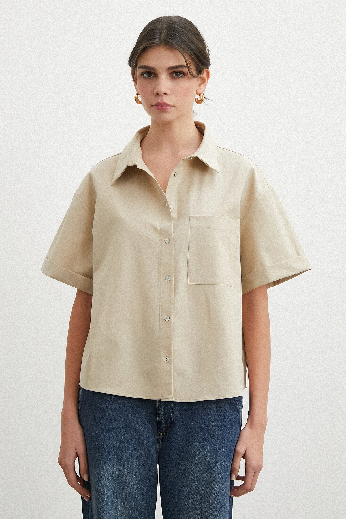 Boxy Fit Kısa Kollu Salaş Gömlek