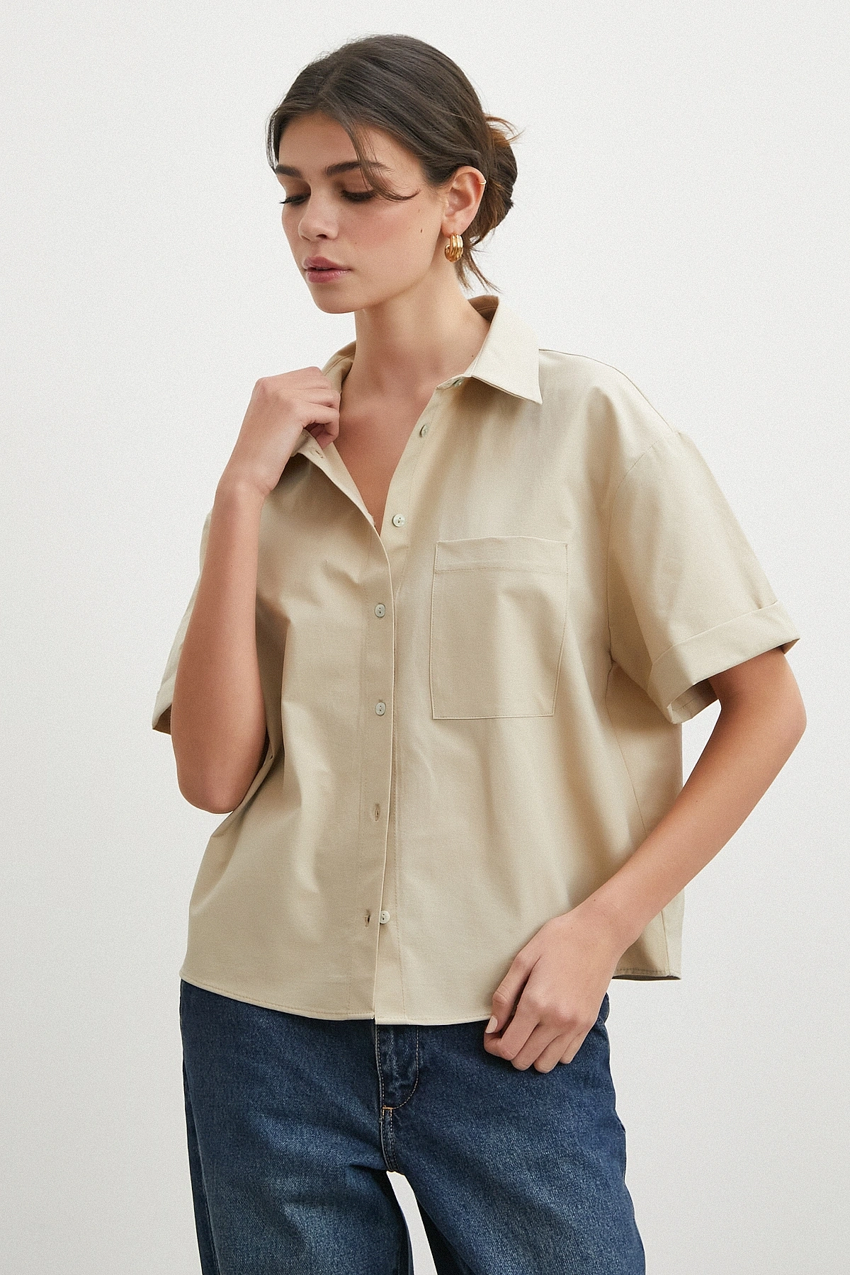 Boxy Fit Kısa Kollu Salaş Gömlek