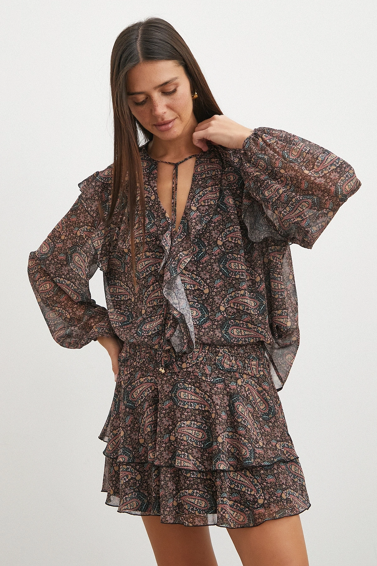 Paisley Desenli Fırfırlı Gömlek