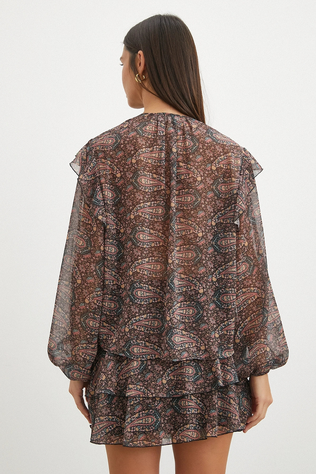 Paisley Desenli Fırfırlı Gömlek