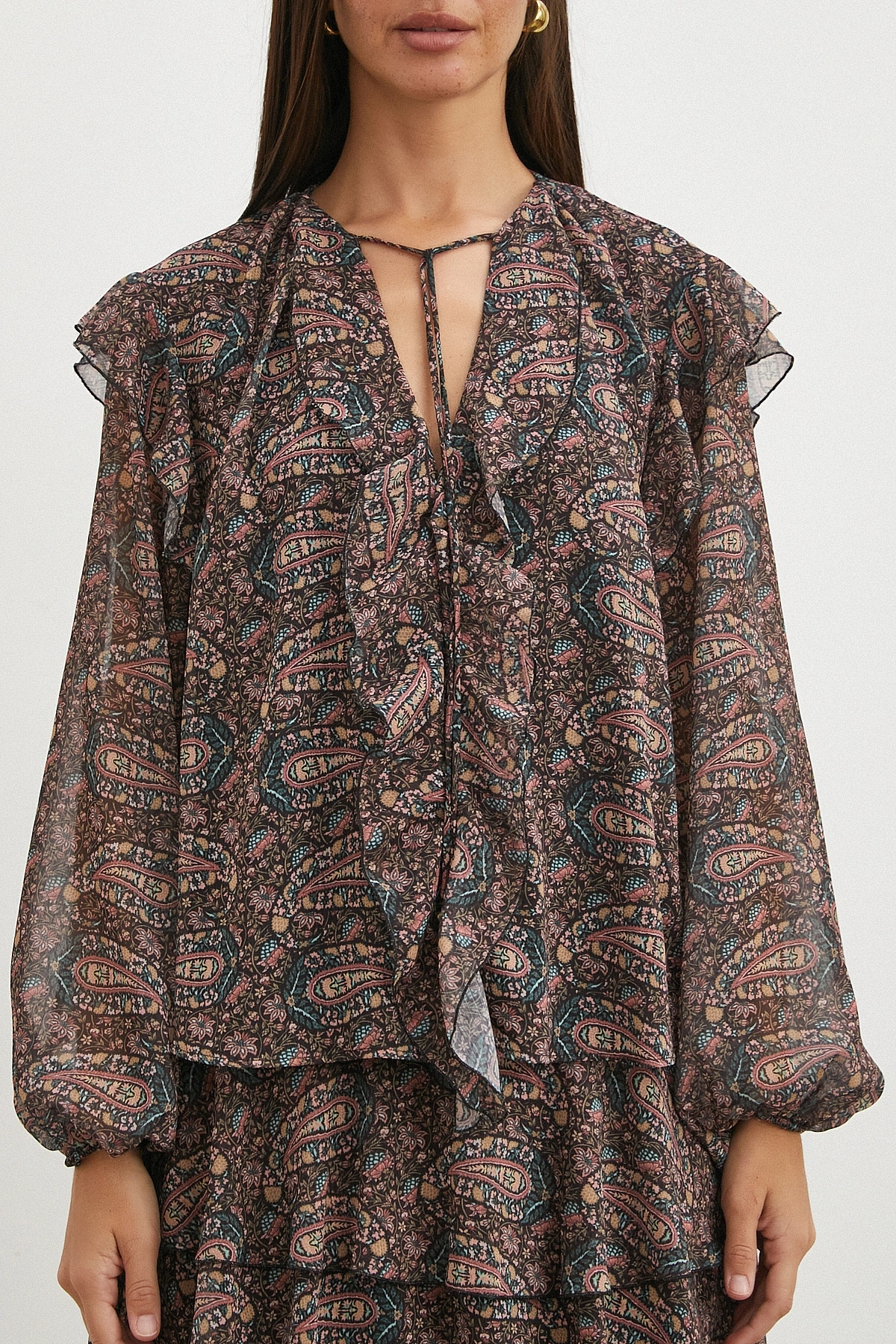 Paisley Desenli Fırfırlı Gömlek
