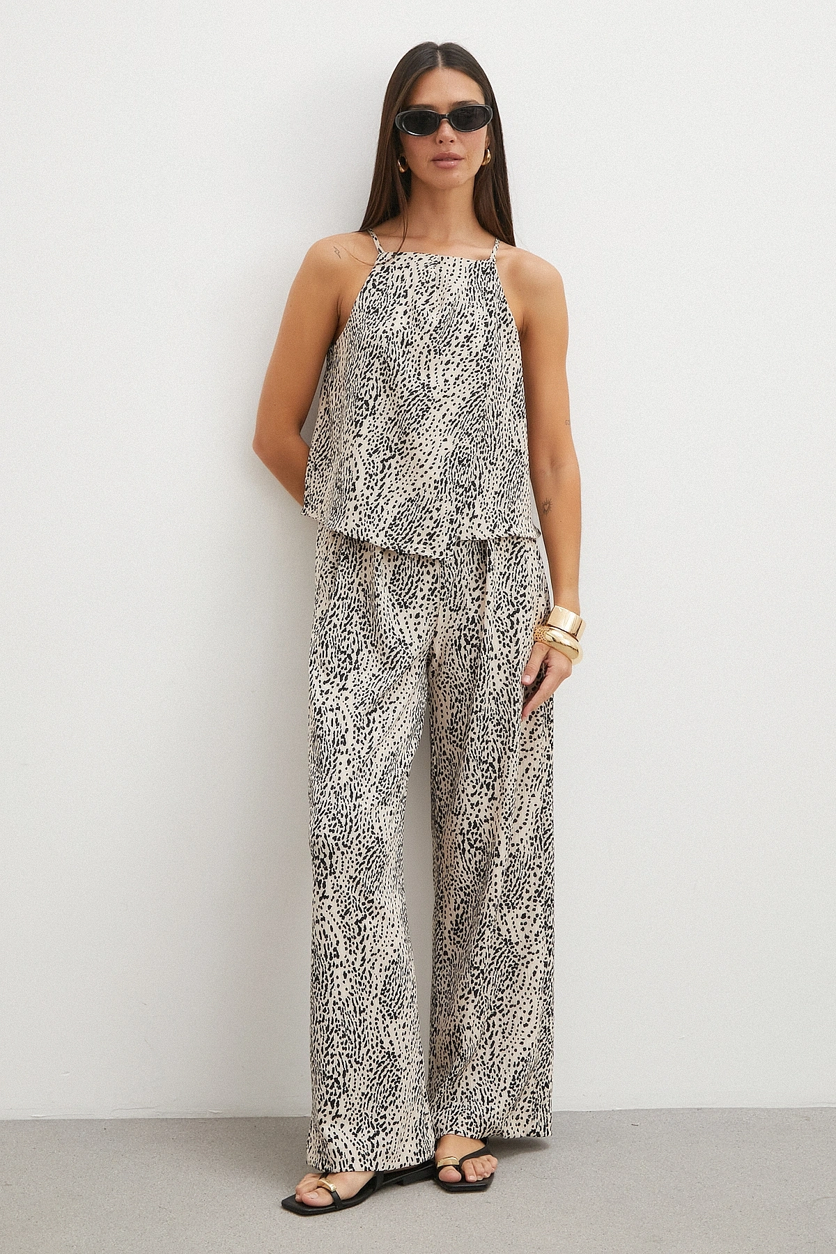 Leopar Desenli İpli Pantolon