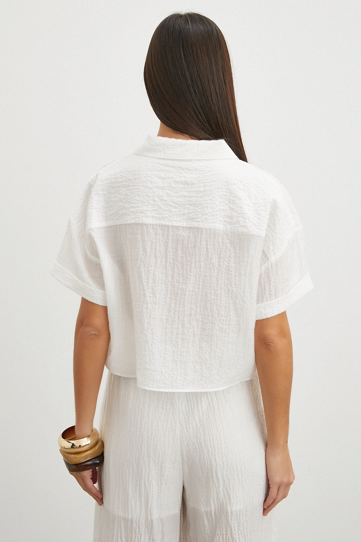 Linen-Look Beyaz Gömlek