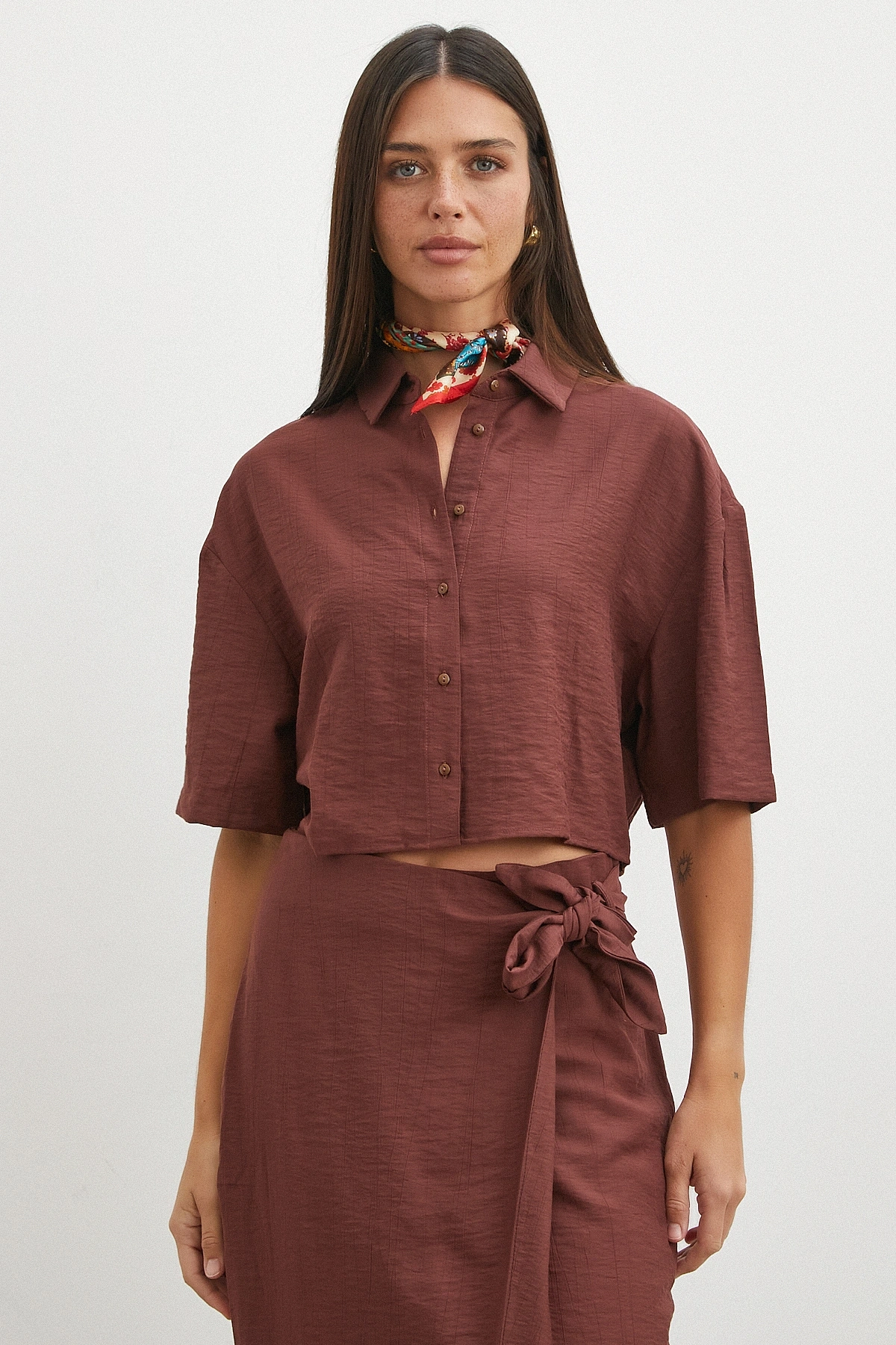 Mocha Tie Dye Cropped Shirt