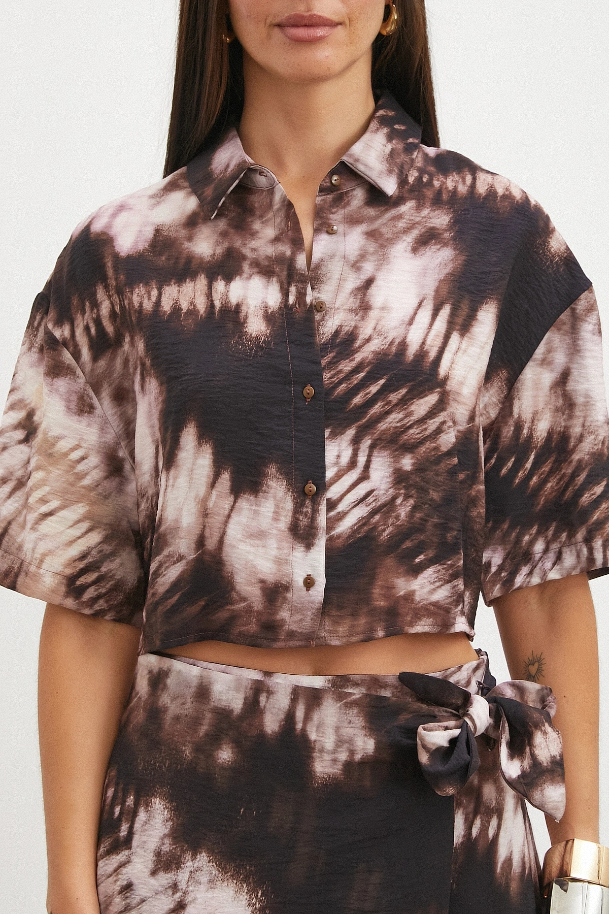 Brown Mocha Tie Dye Cropped Shirt