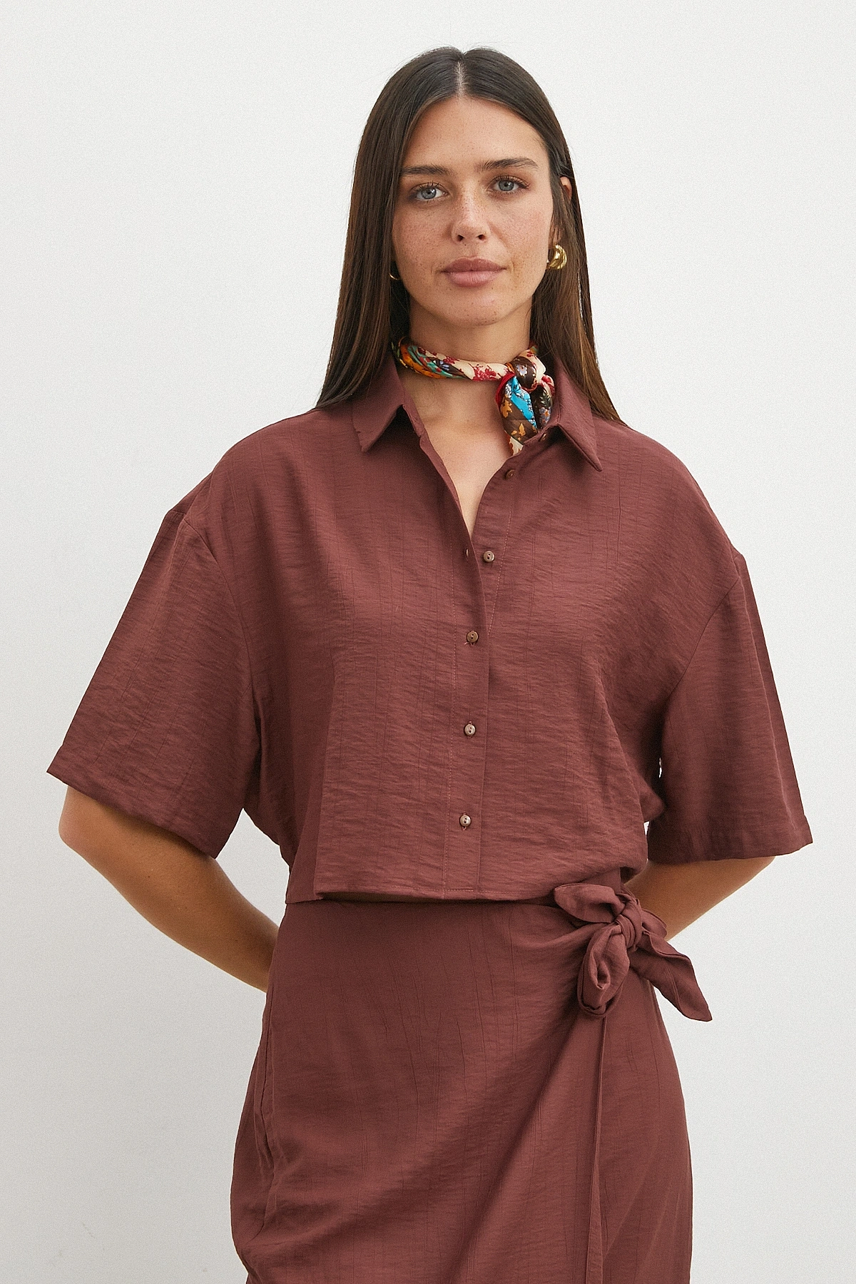Mocha Tie Dye Cropped Shirt