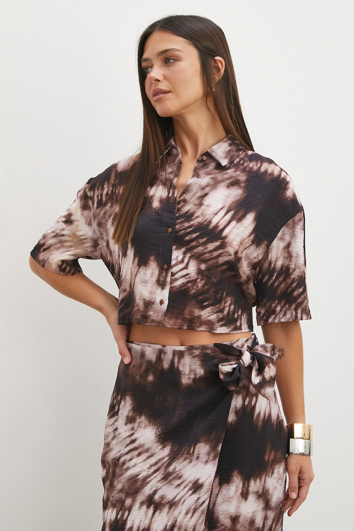Brown Mocha Tie Dye Cropped Shirt