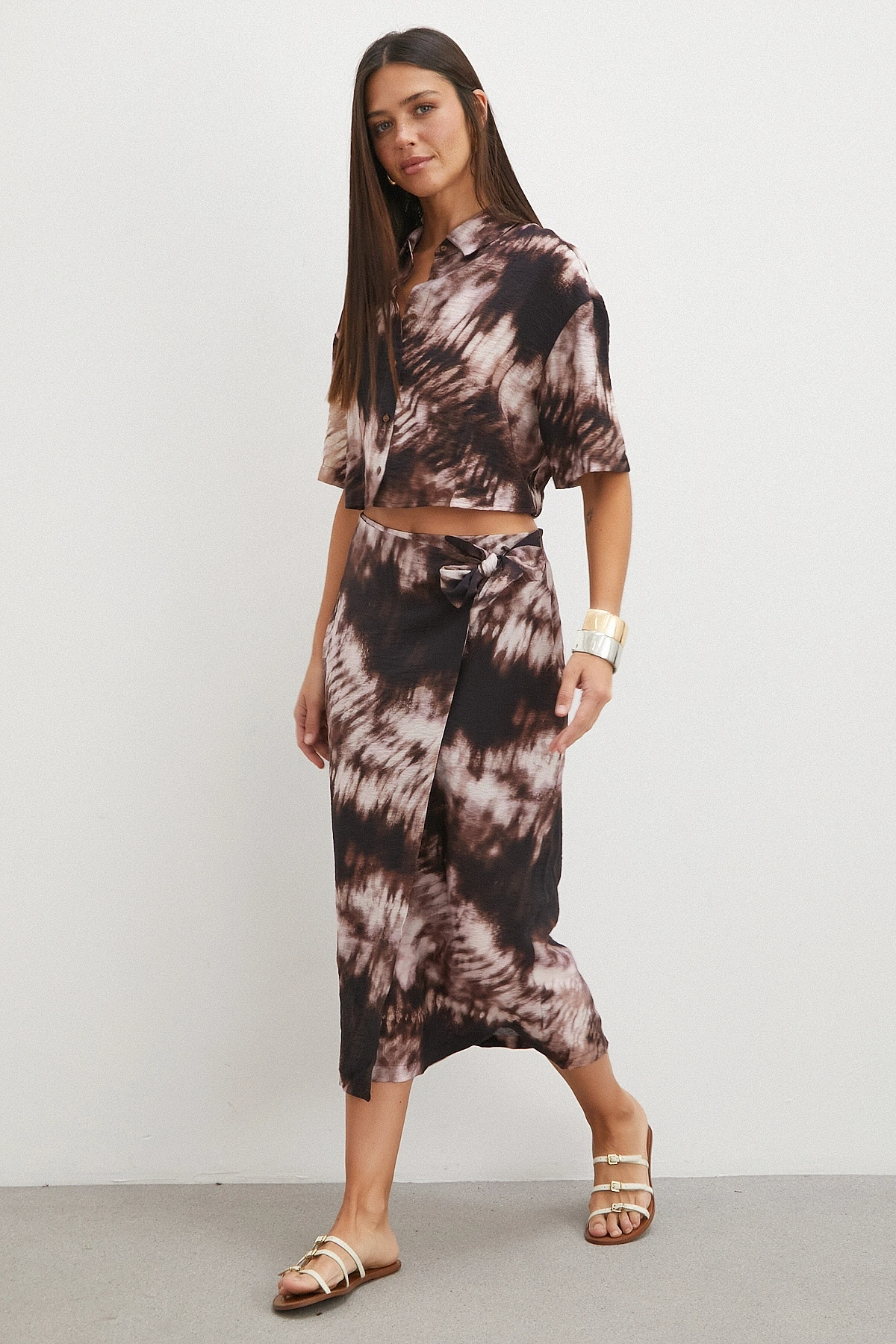Brown Mocha Tie Dye Cropped Shirt