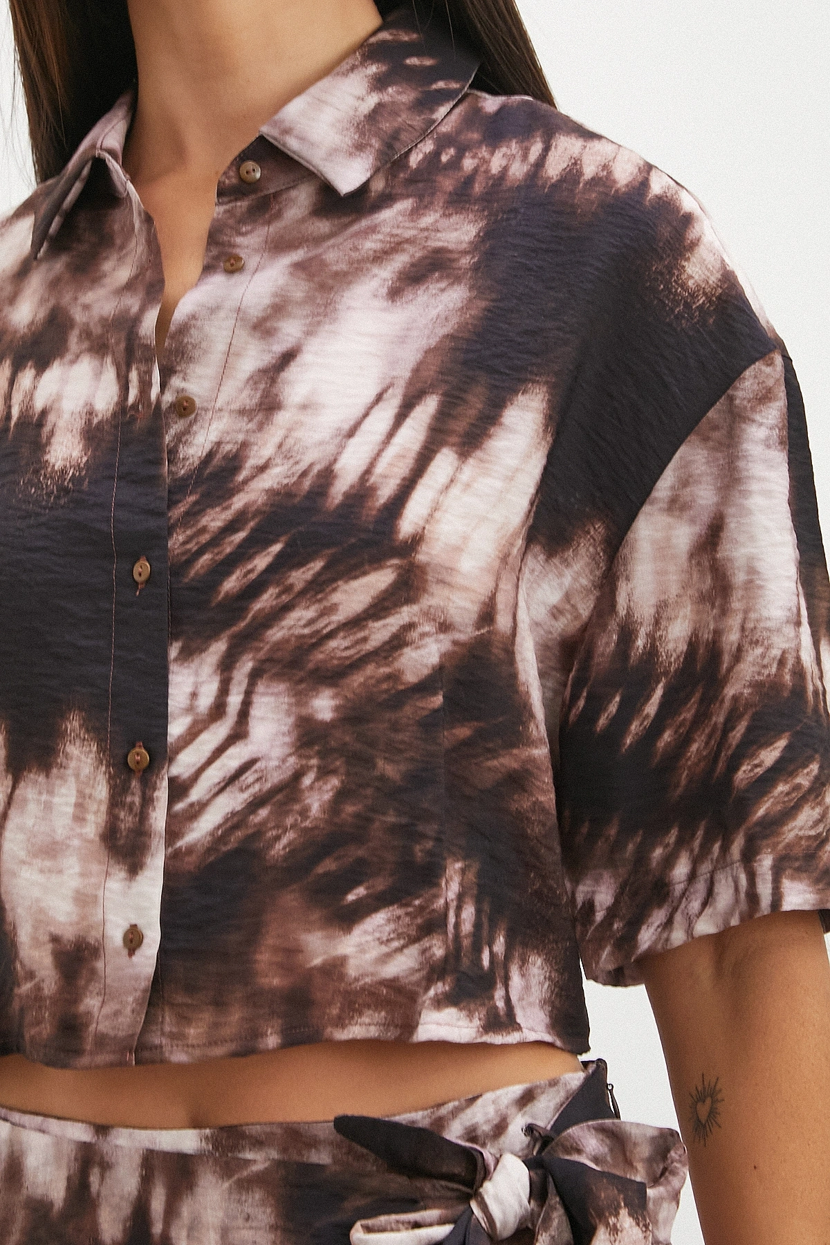 Brown Mocha Tie Dye Cropped Shirt