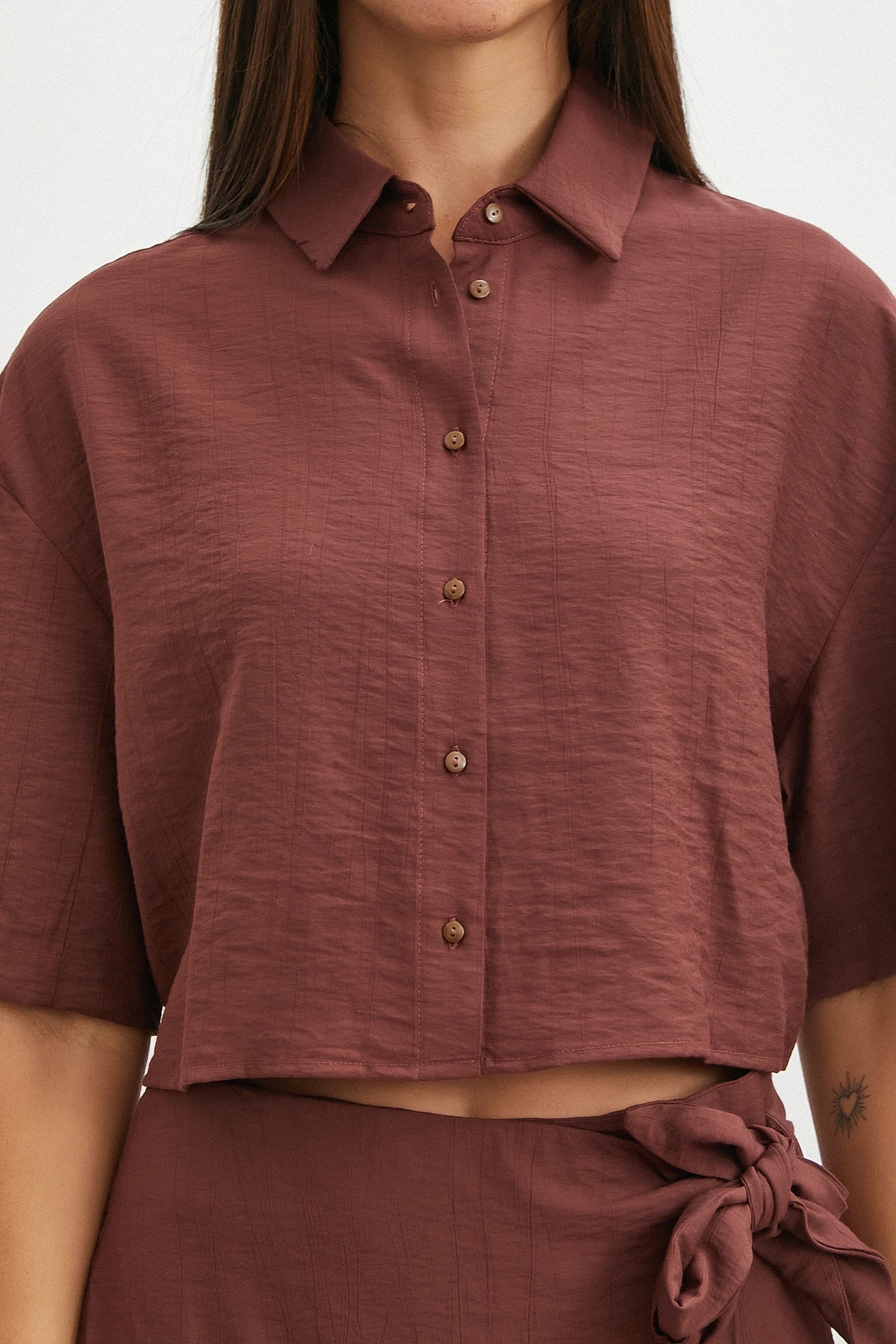 Mocha Tie Dye Cropped Shirt