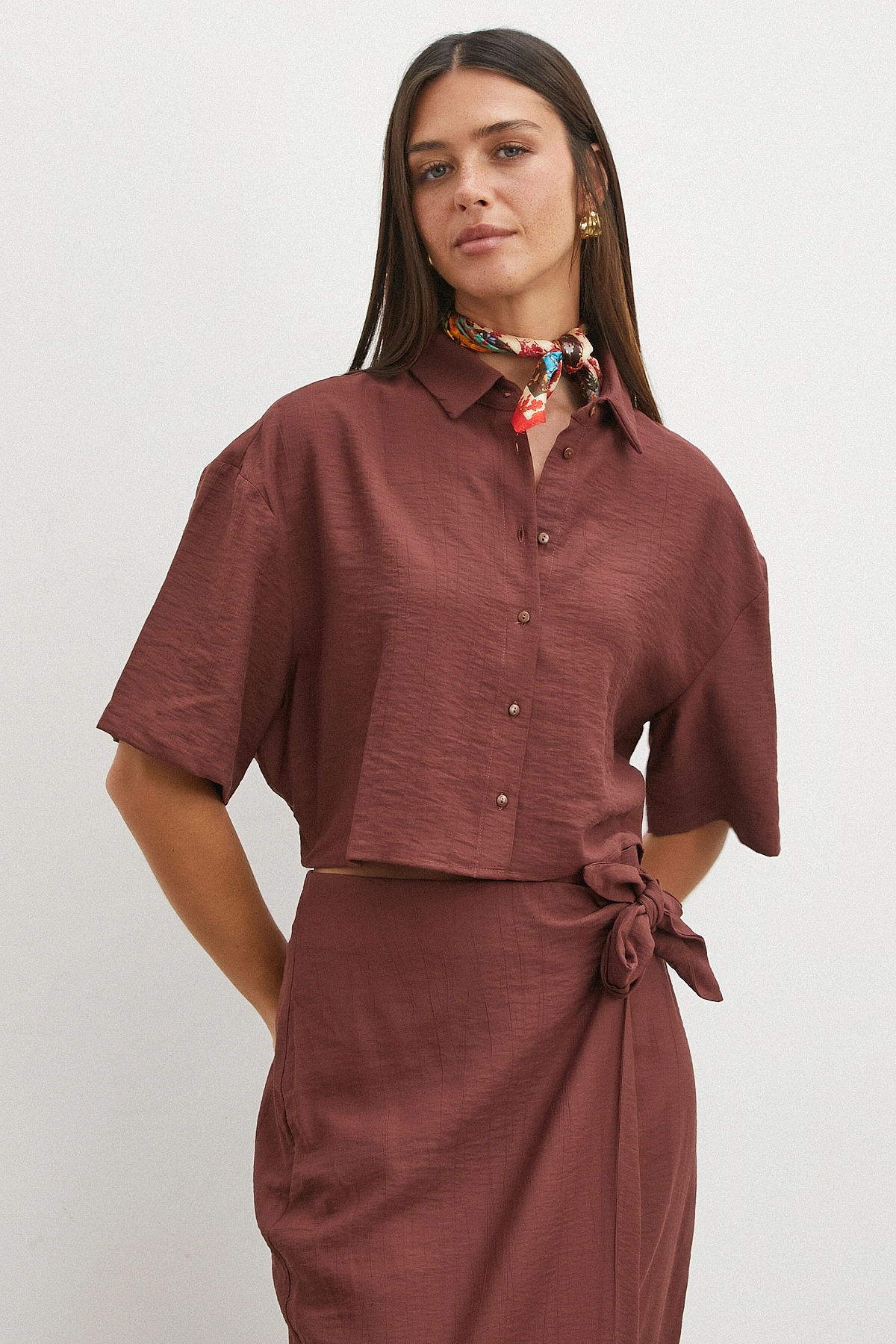 Mocha Tie Dye Cropped Shirt