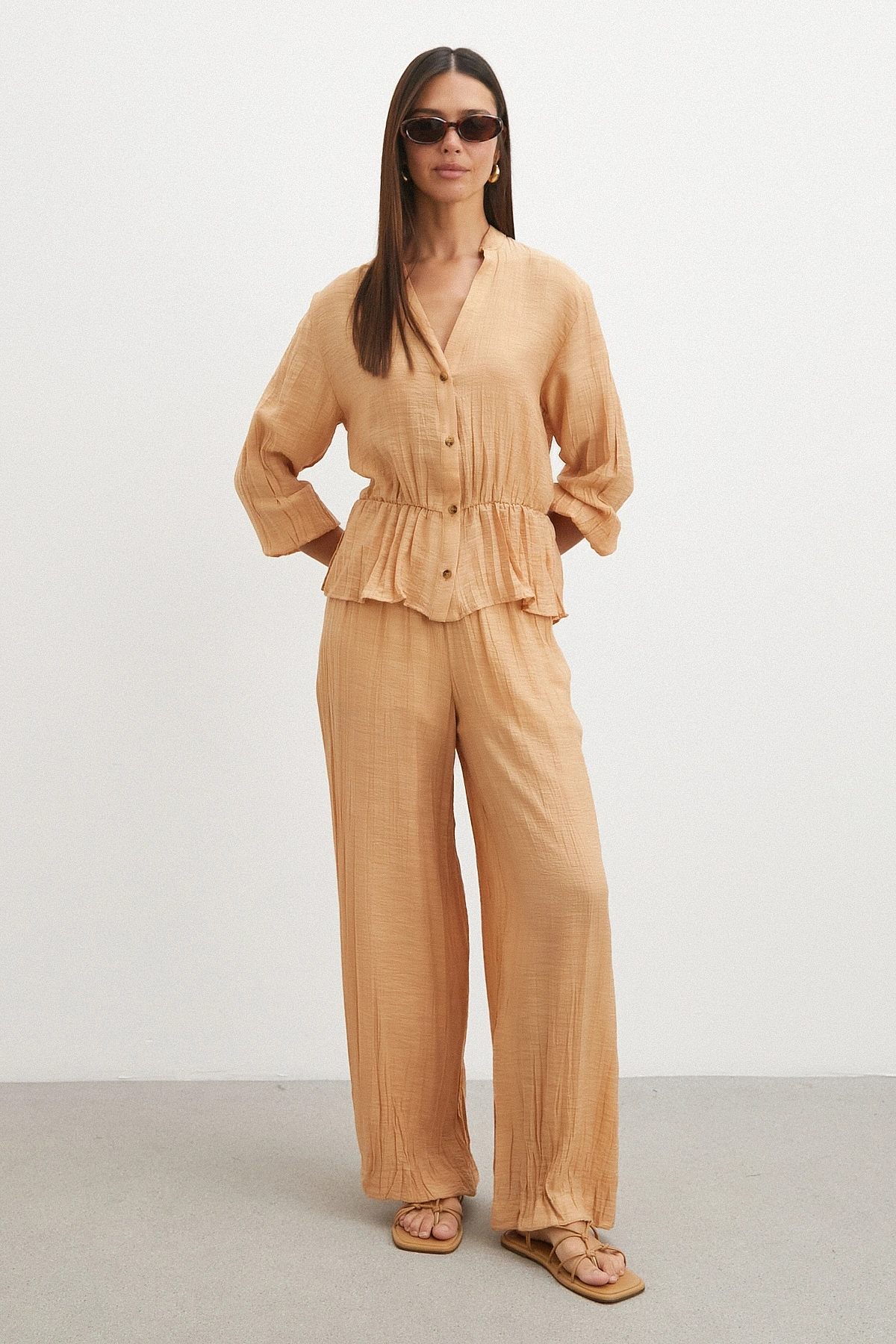 Crinkle Wide Leg Pantolon