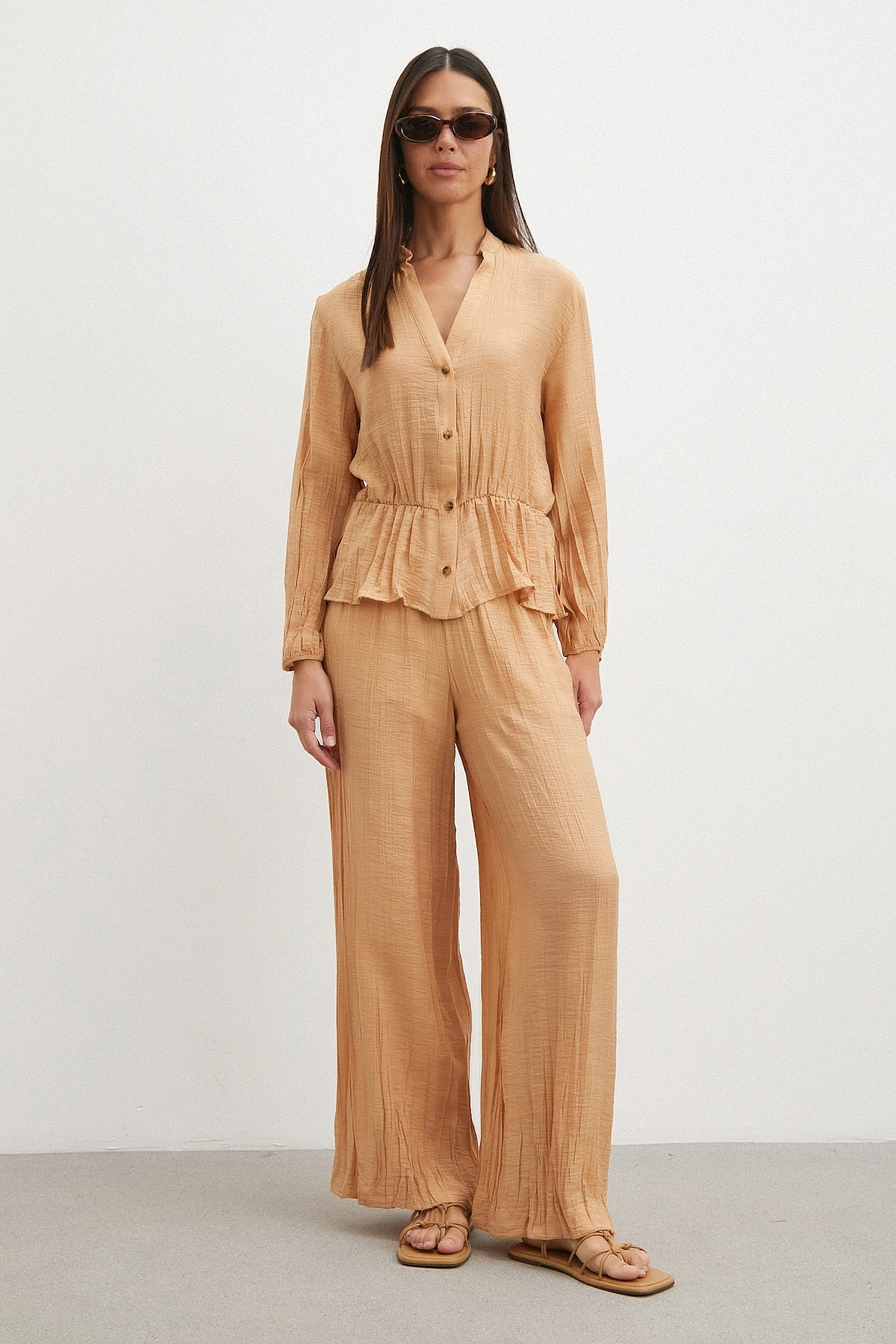 Crinkle Wide Leg Pantolon