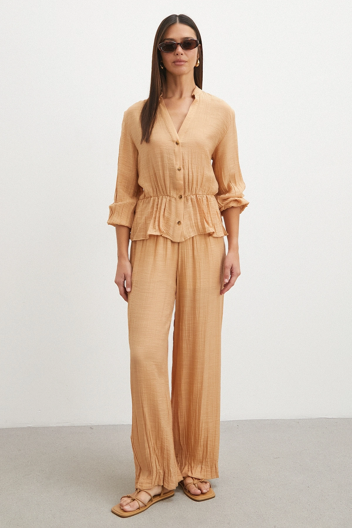 Crinkle Wide Leg Pantolon