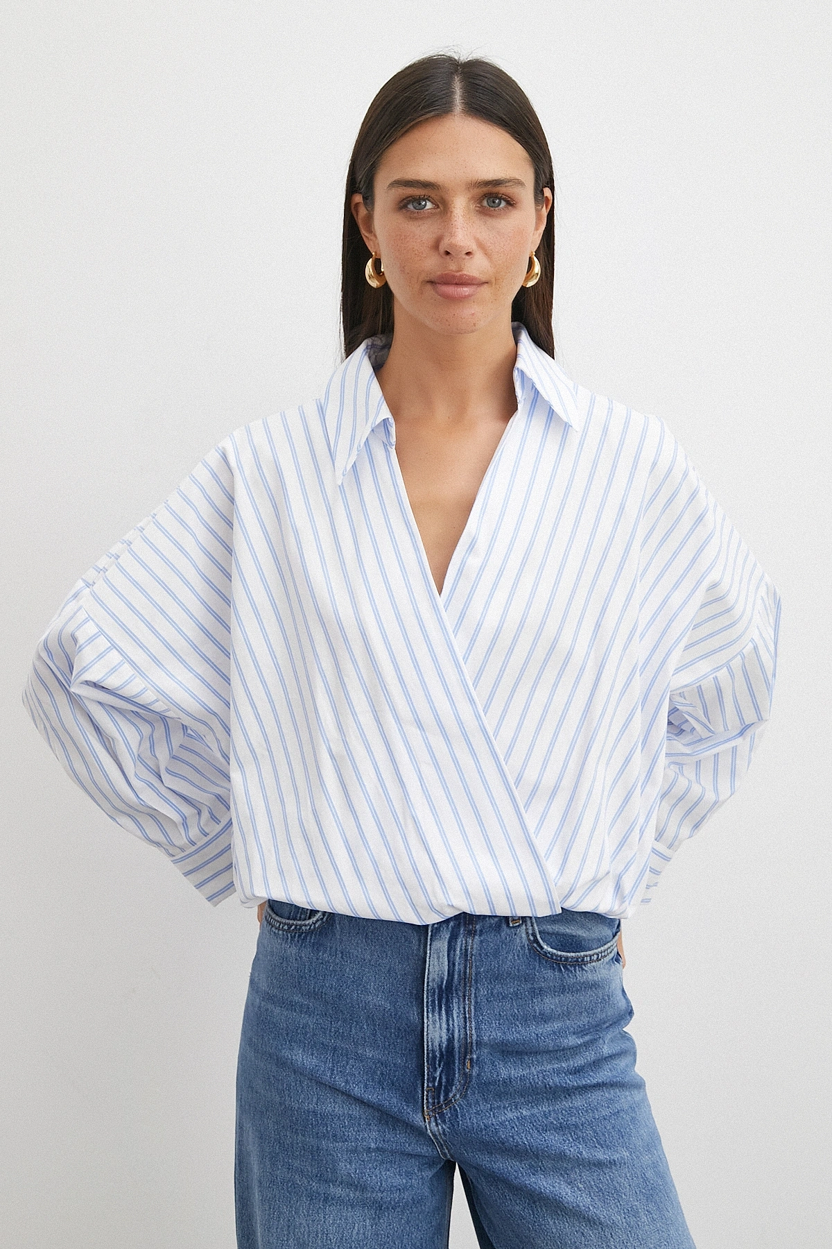 Cross-Front Striped Blouse