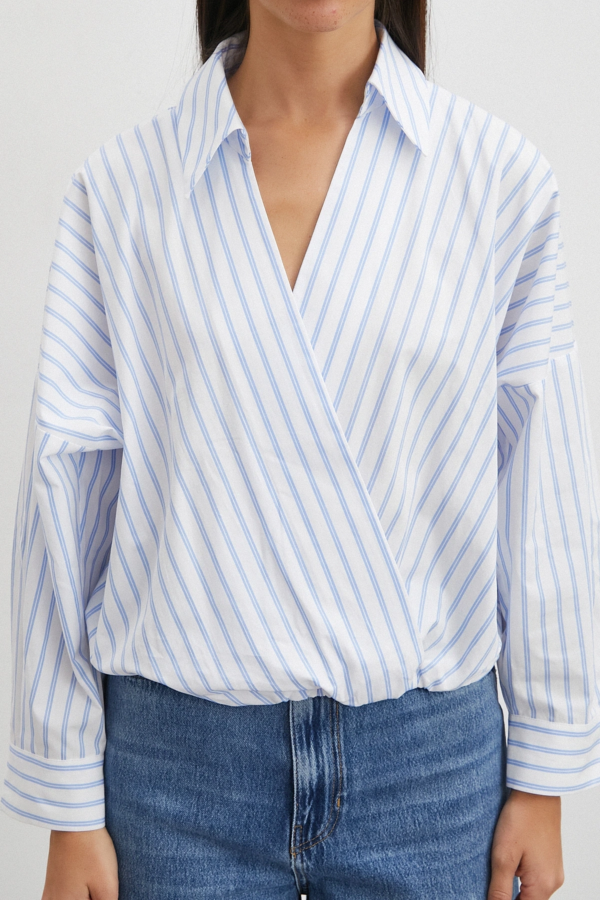 Cross-Front Striped Blouse