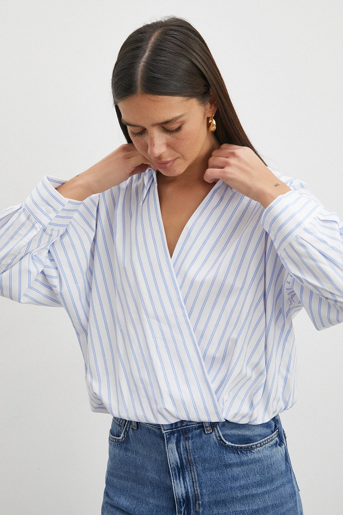 Cross-Front Striped Blouse