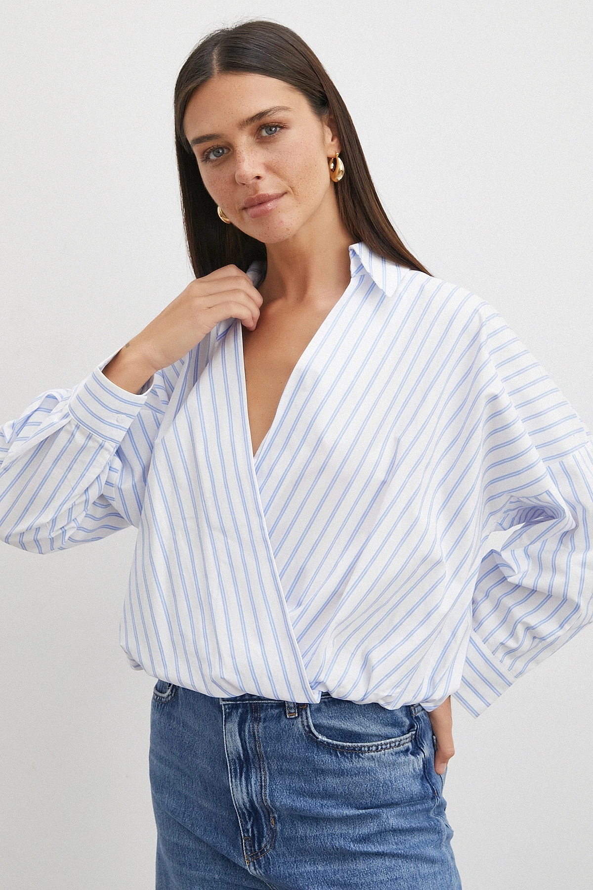 Cross-Front Striped Blouse