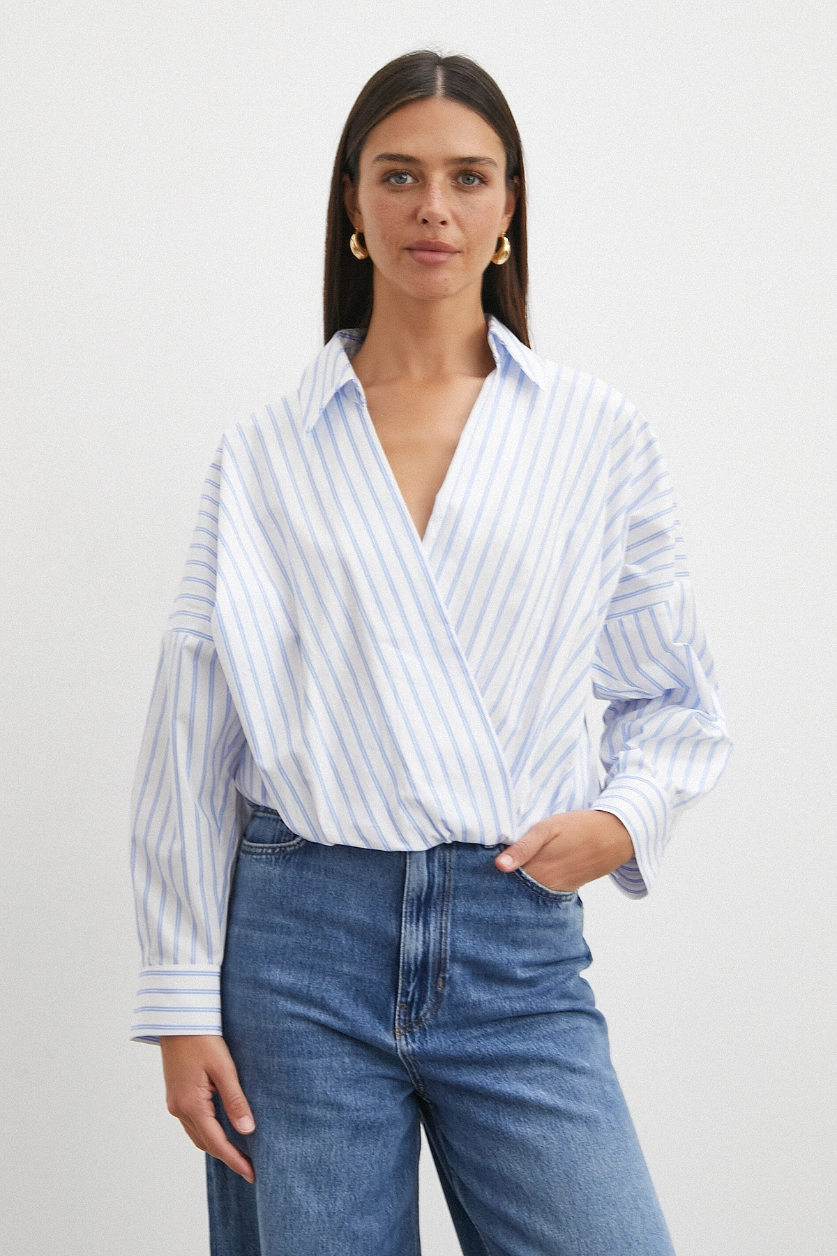 Cross-Front Striped Blouse