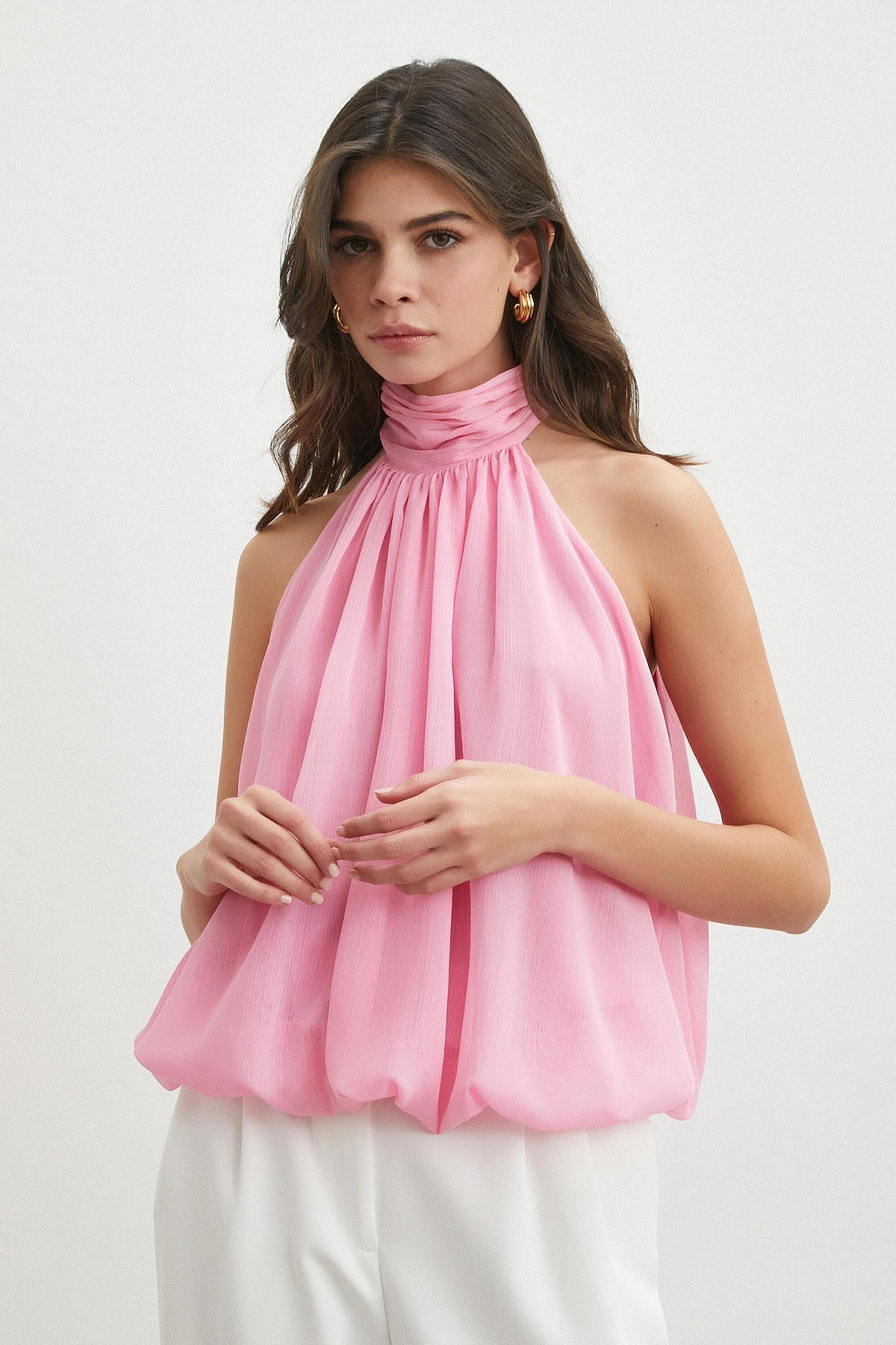 Halter Yaka Drape Bluz