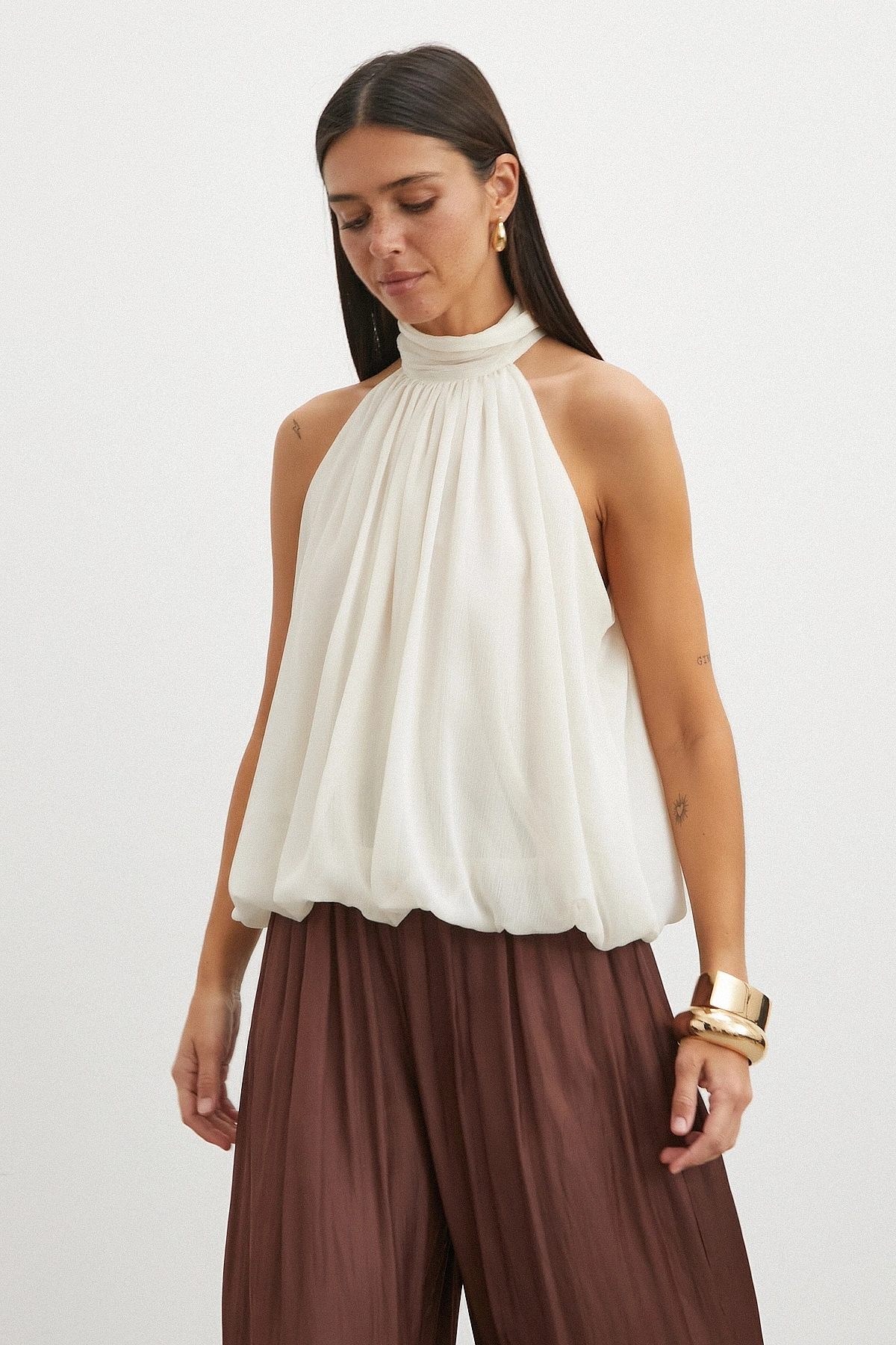 Halter Yaka Drape Bluz