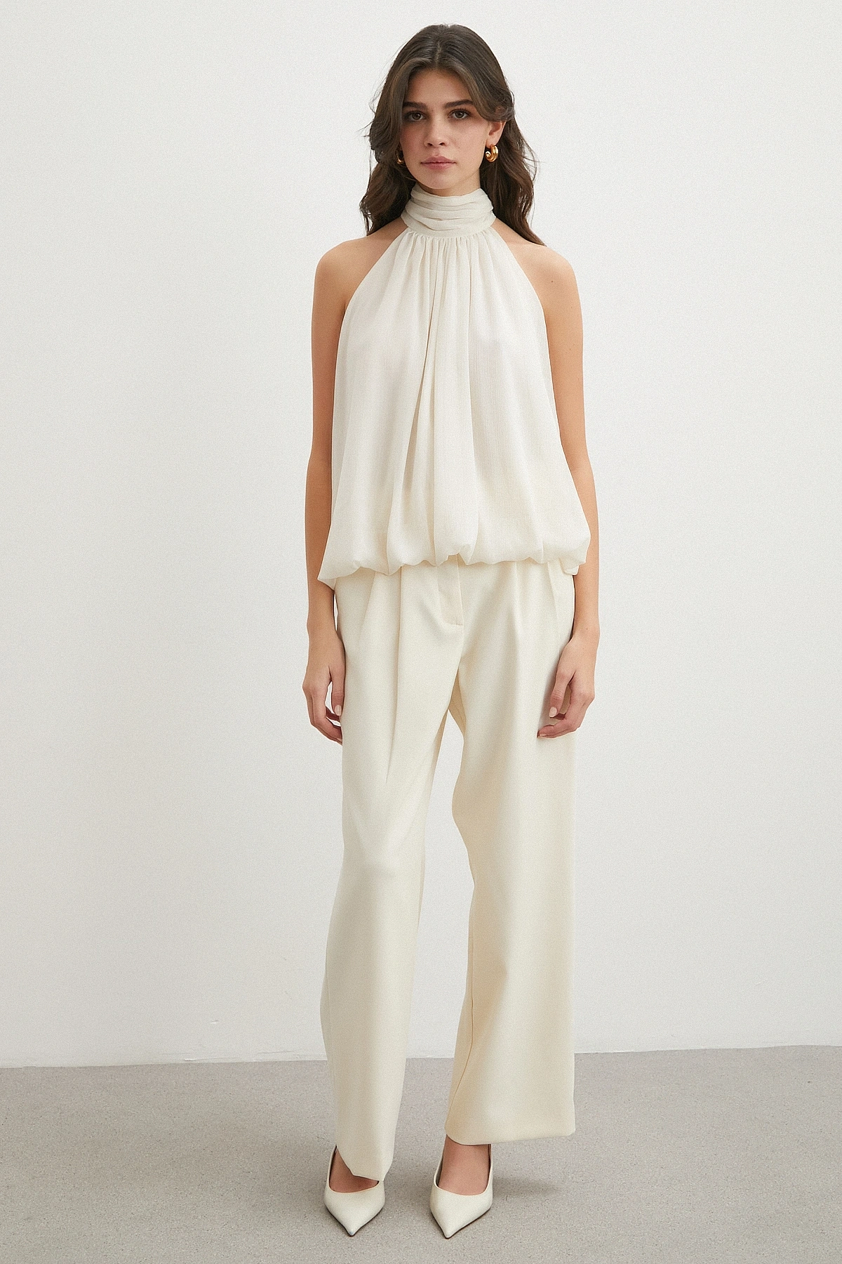 Halter Yaka Drape Bluz